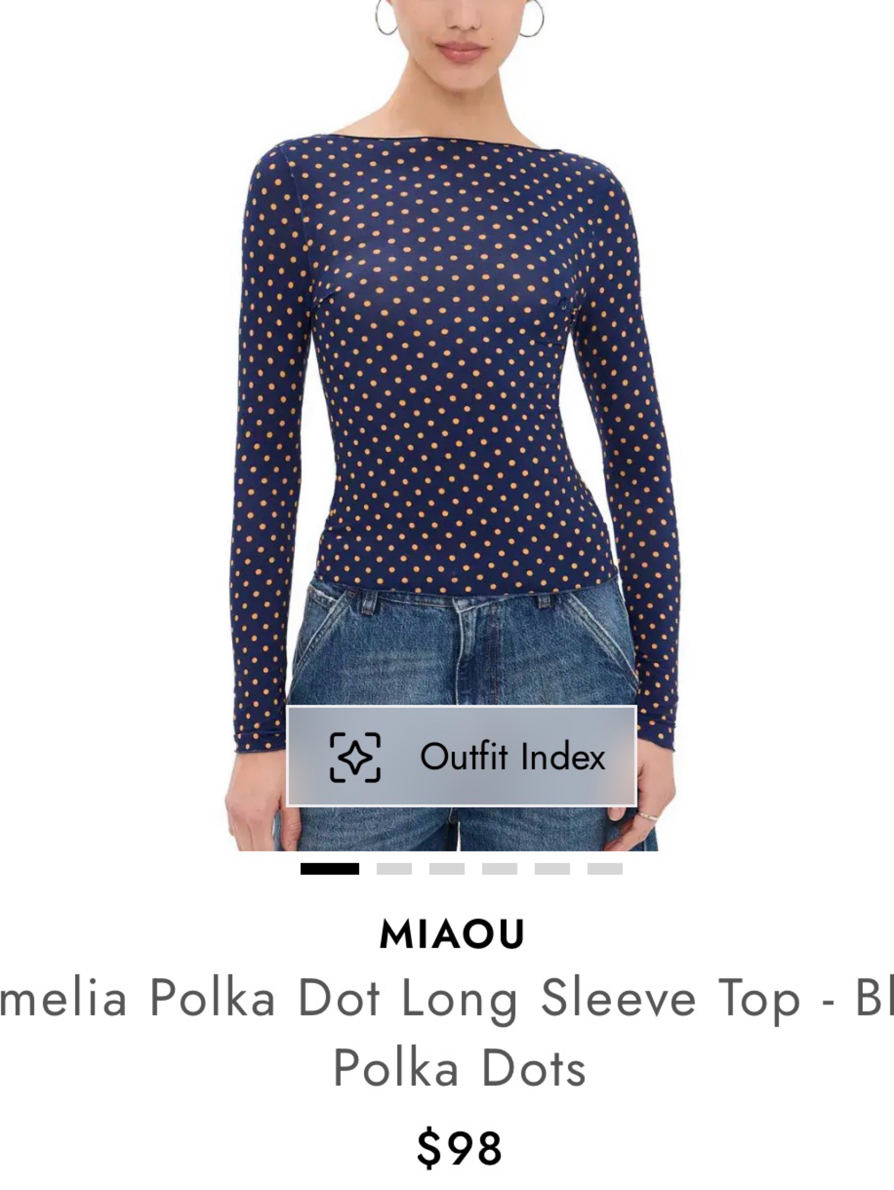 MIAOU Navy Polka Dot Long Sleeve Top