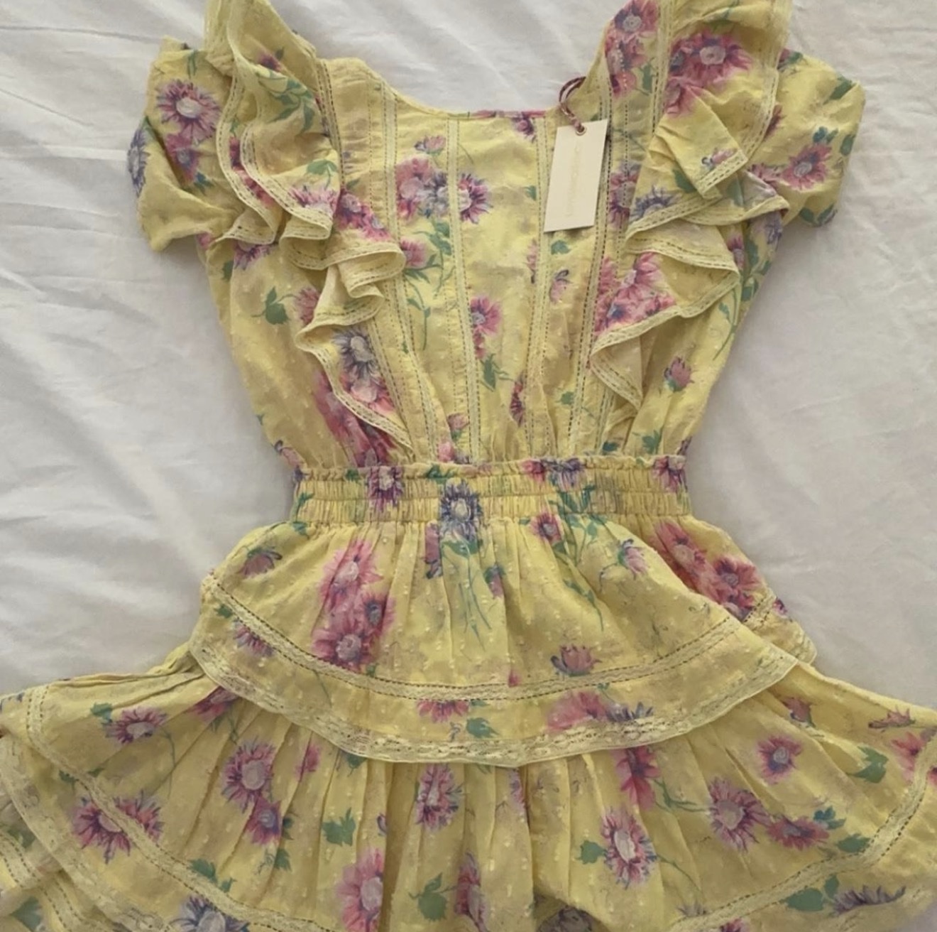 love shack fancy yellow mini dress LoveShackFancy Gwen Dress in Gilded Yellow