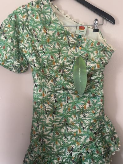 Farm Rio one shoulder green mini dress by Farm Rio