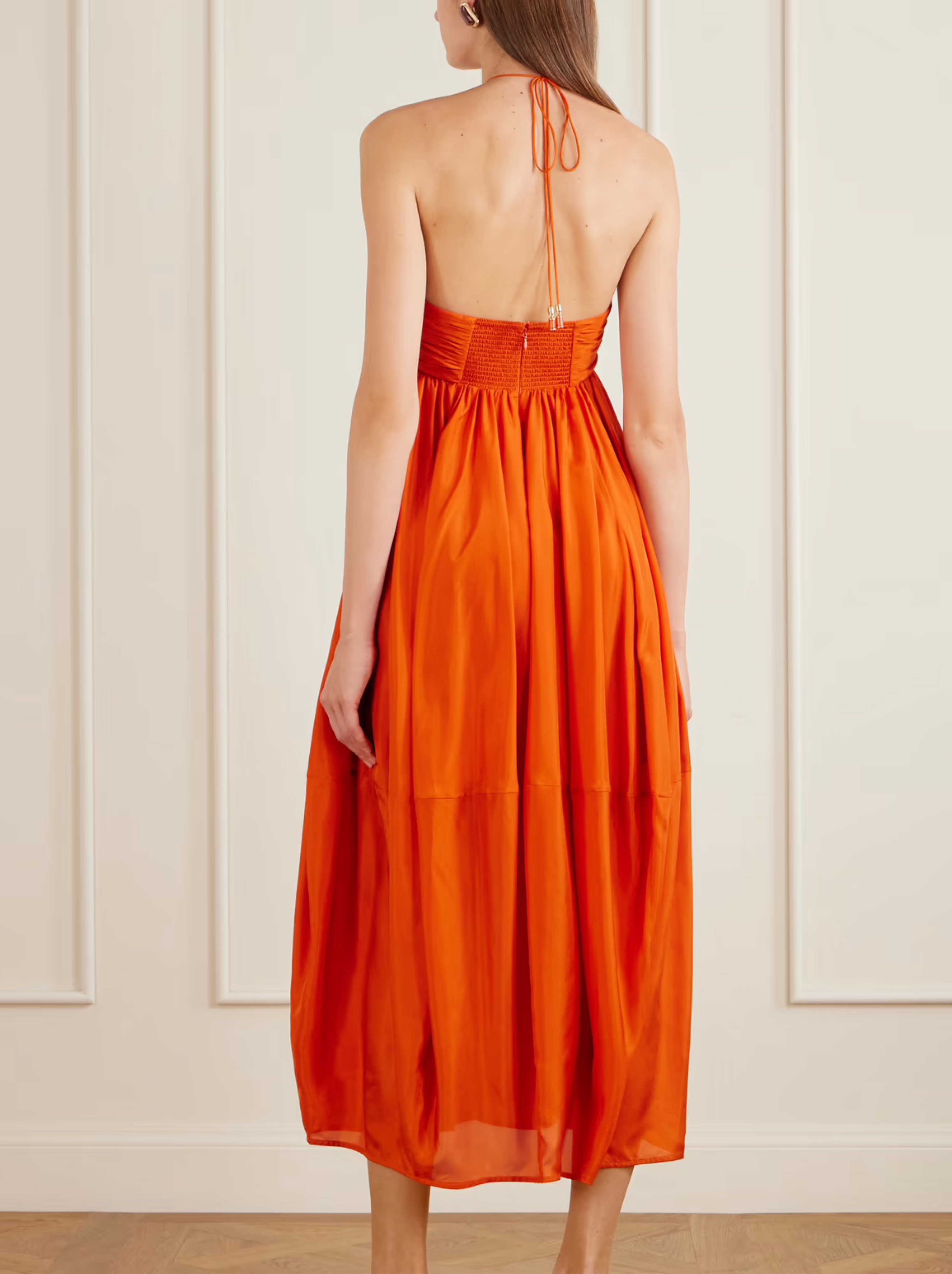 zimmermann orange dress Mahon silk halterneck maxi - red effortless way silk wrap midi dress -