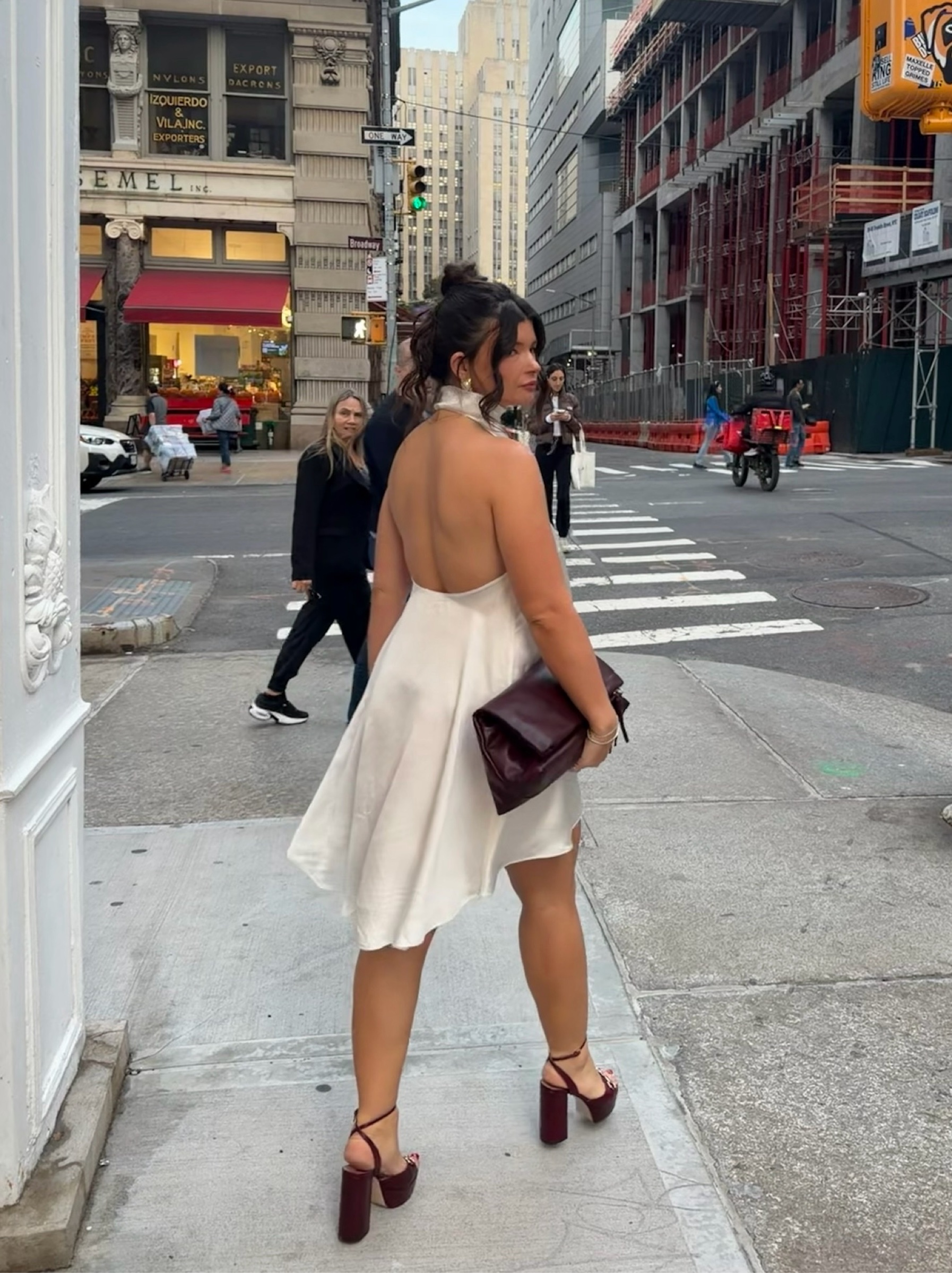 Meshki White Satin Asymmetrical Halter Mini Dress