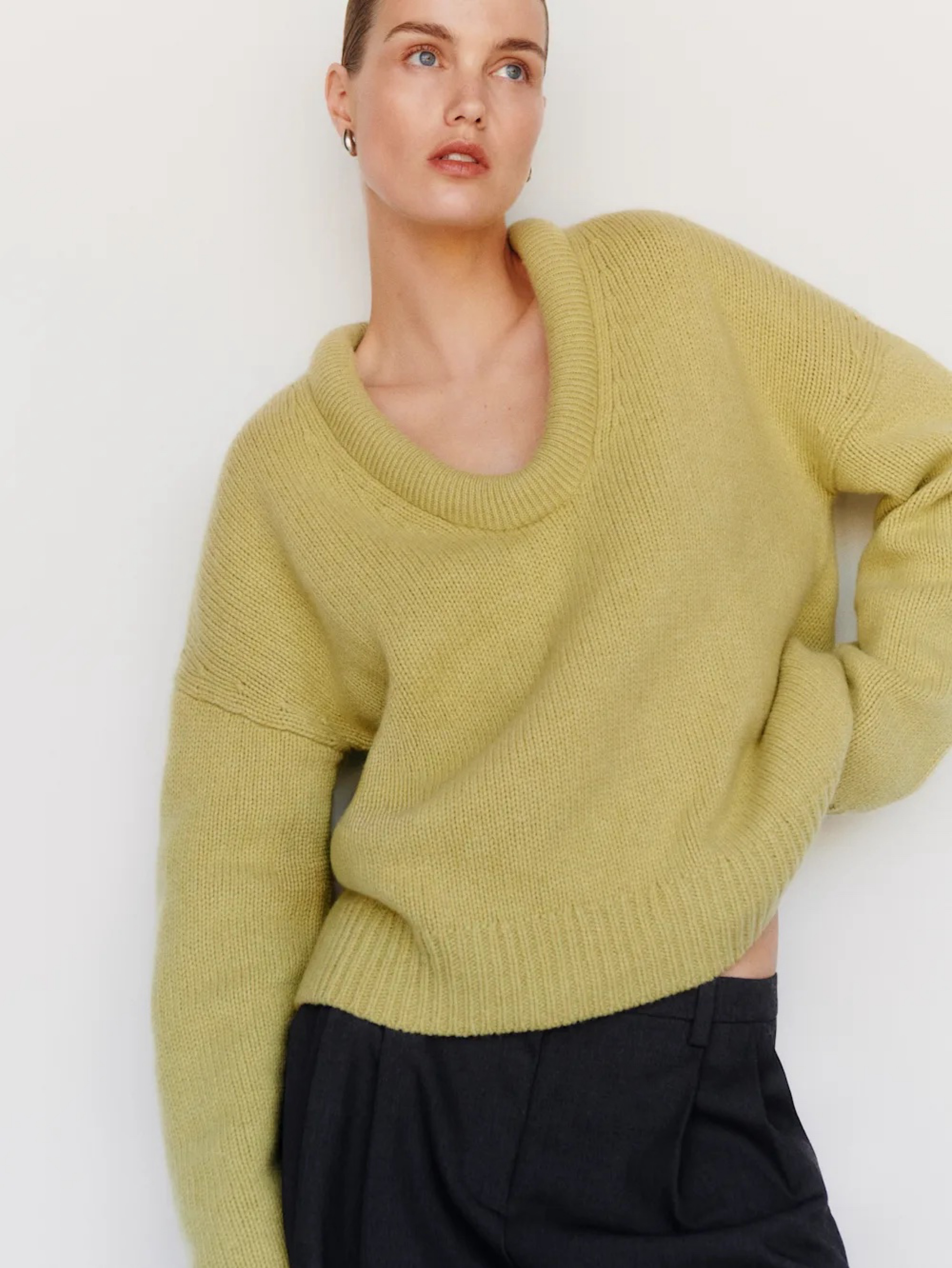 Reformation Jonie Cashmere Oversized Scoop Neck Sweater- Lemongrass