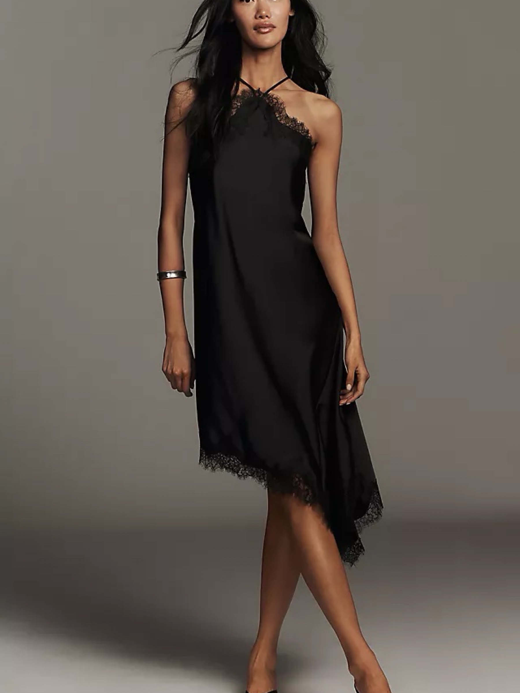 Anthropologie Asymmetric Halter Lace Midi Dress by Anthropologie