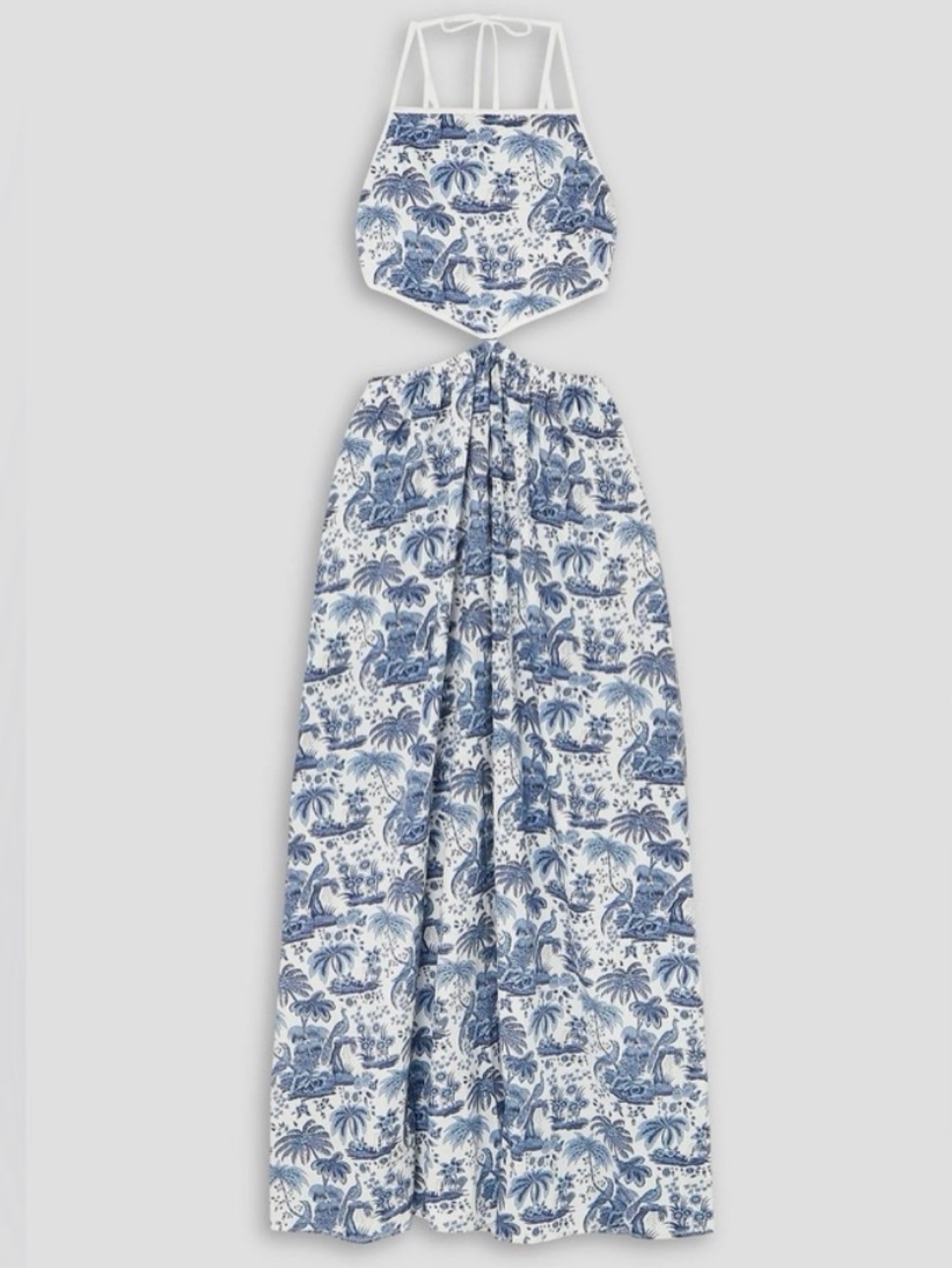 blue and white cut out maxi dress Blue Floral Maxi Dress With Cut Out And Slit