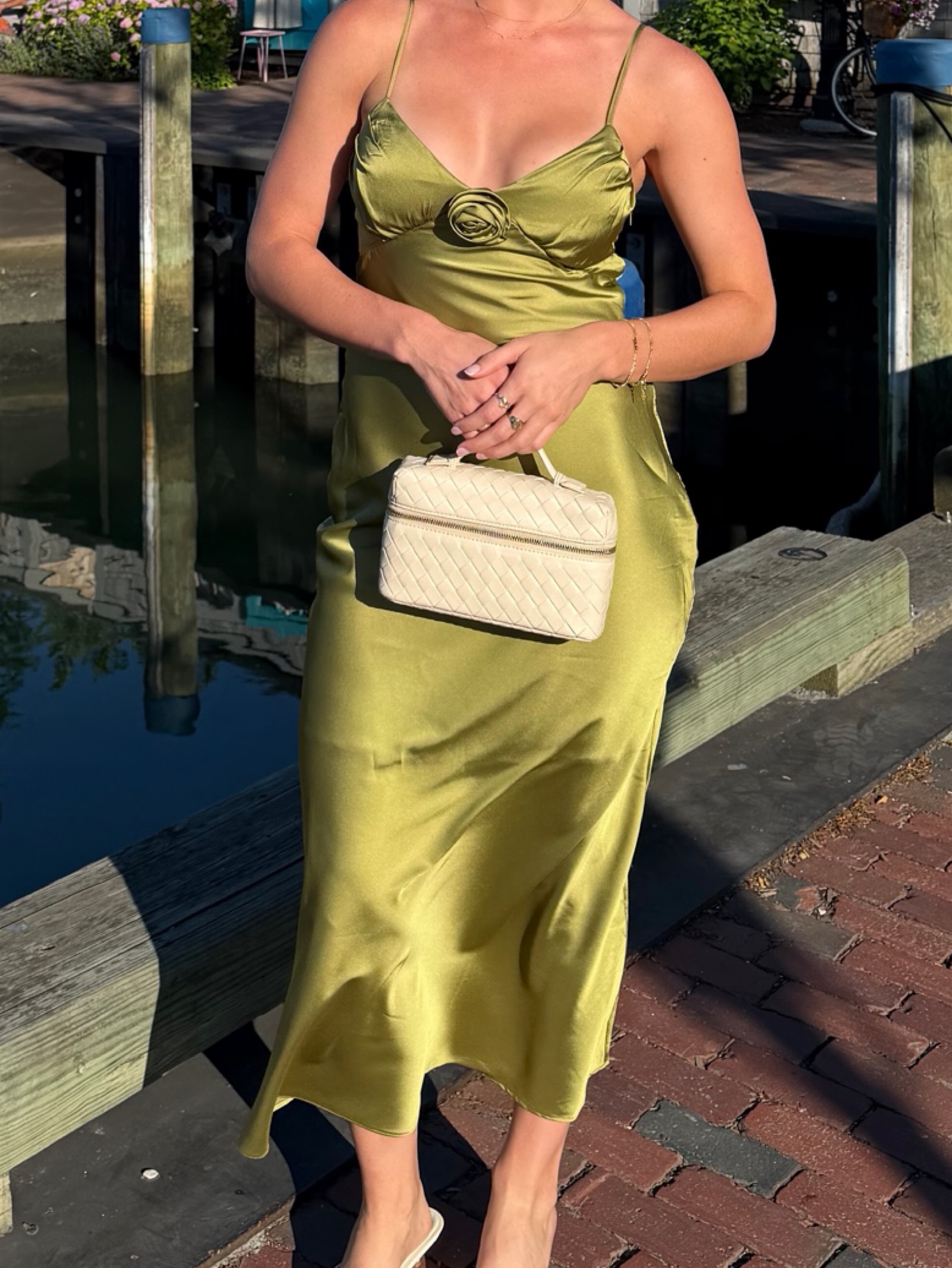 by the river green dress Silk midi rosette By Fairy Dresses