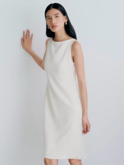 Theory Flared Dress Admiral Crepe Zip Solid Sleeveless Ivory by