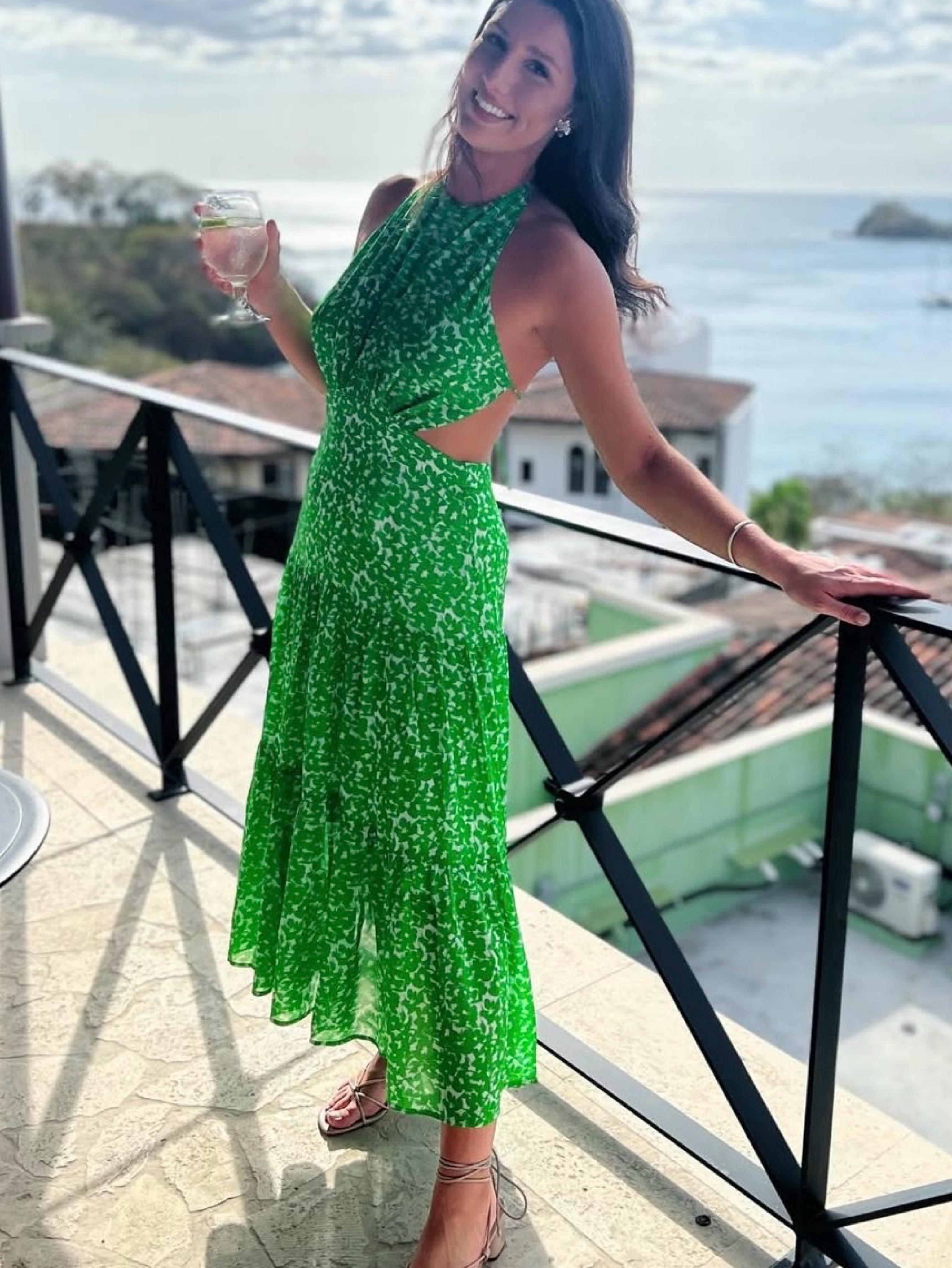 karina grimaldi green dress Karina Grimaldi XS Dark Green Crochet Lace Midi Dress Partially Lined