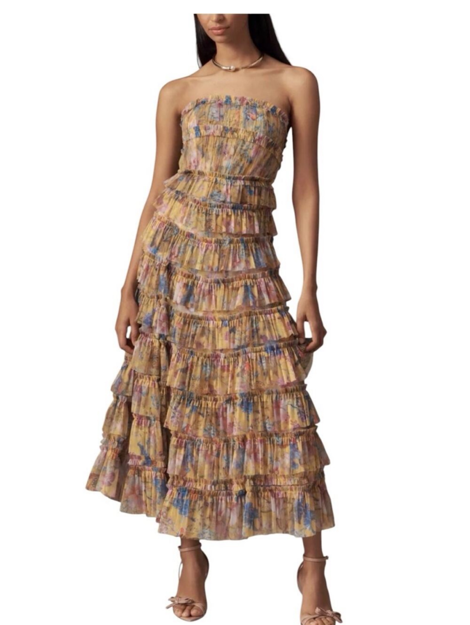 mac duggal strapless tiered ruffled a-line midi dress in Yellow by Mac Duggal Size:Custom size its sophisticated styling ensures Bohemian wedding dress Fitted Backless Prom Dresses