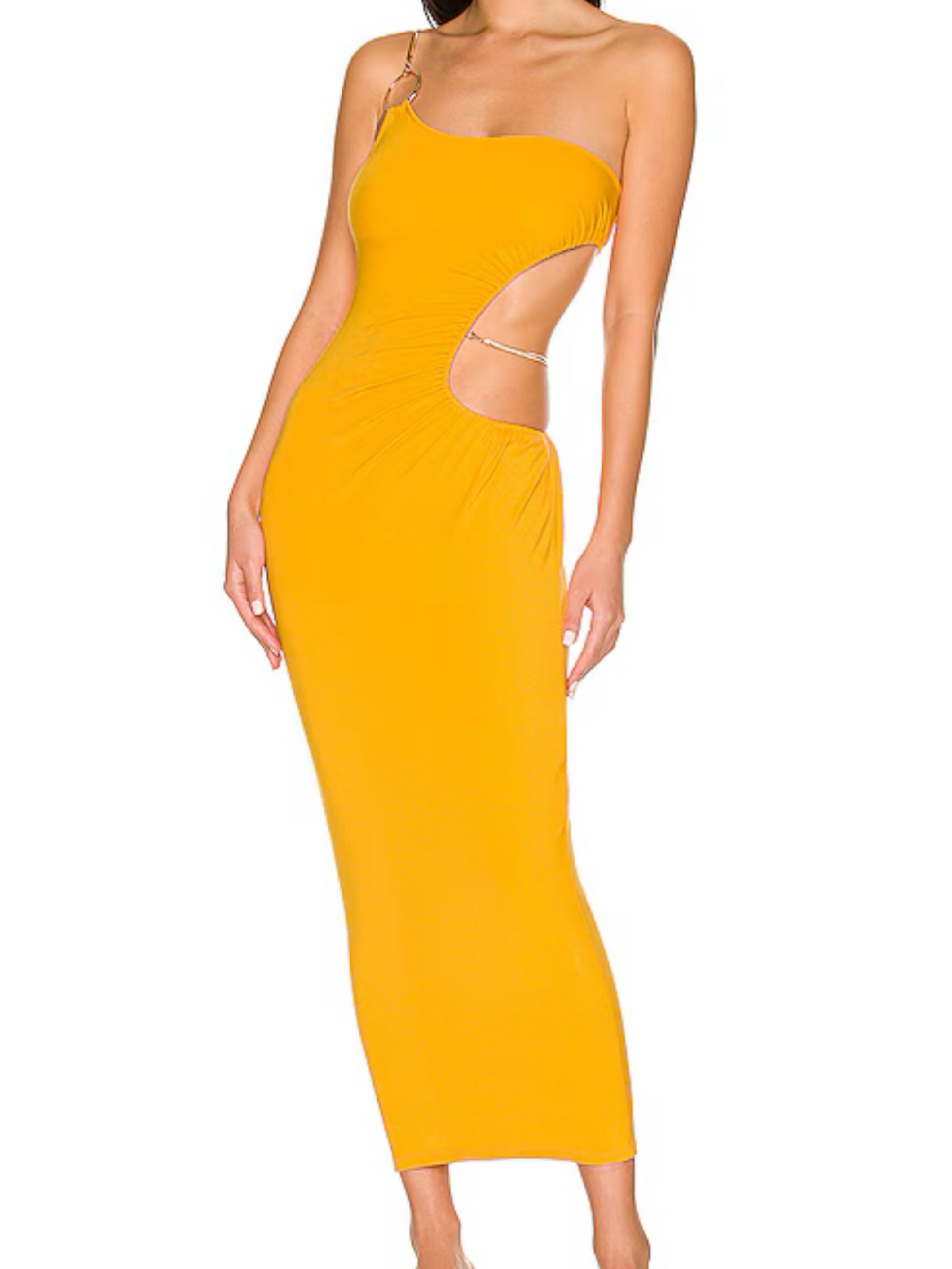 Gold Yellow Cutout Bodycon Midi Dress