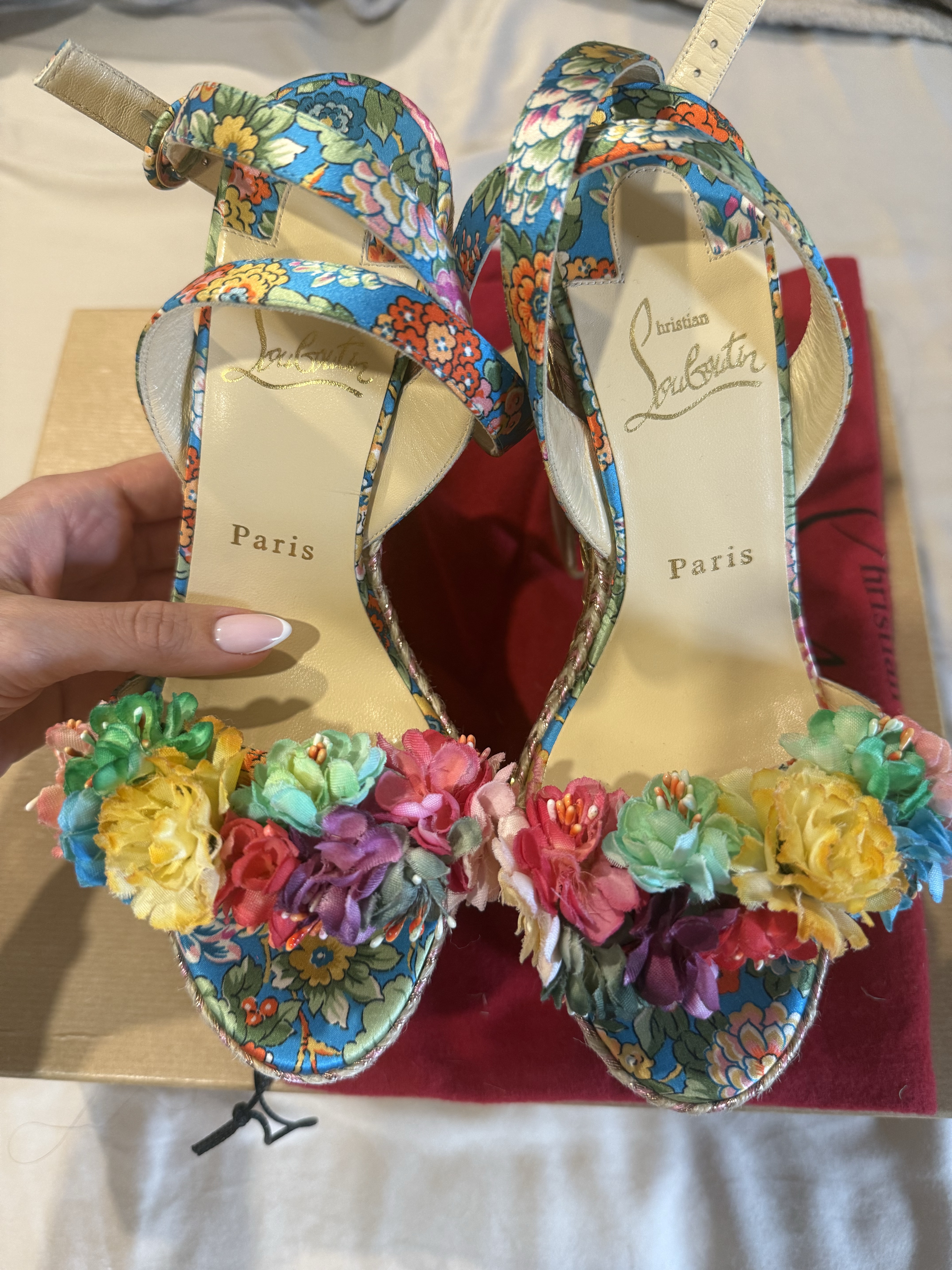 Christian louboutin floral platform wedges size 38 by Christian