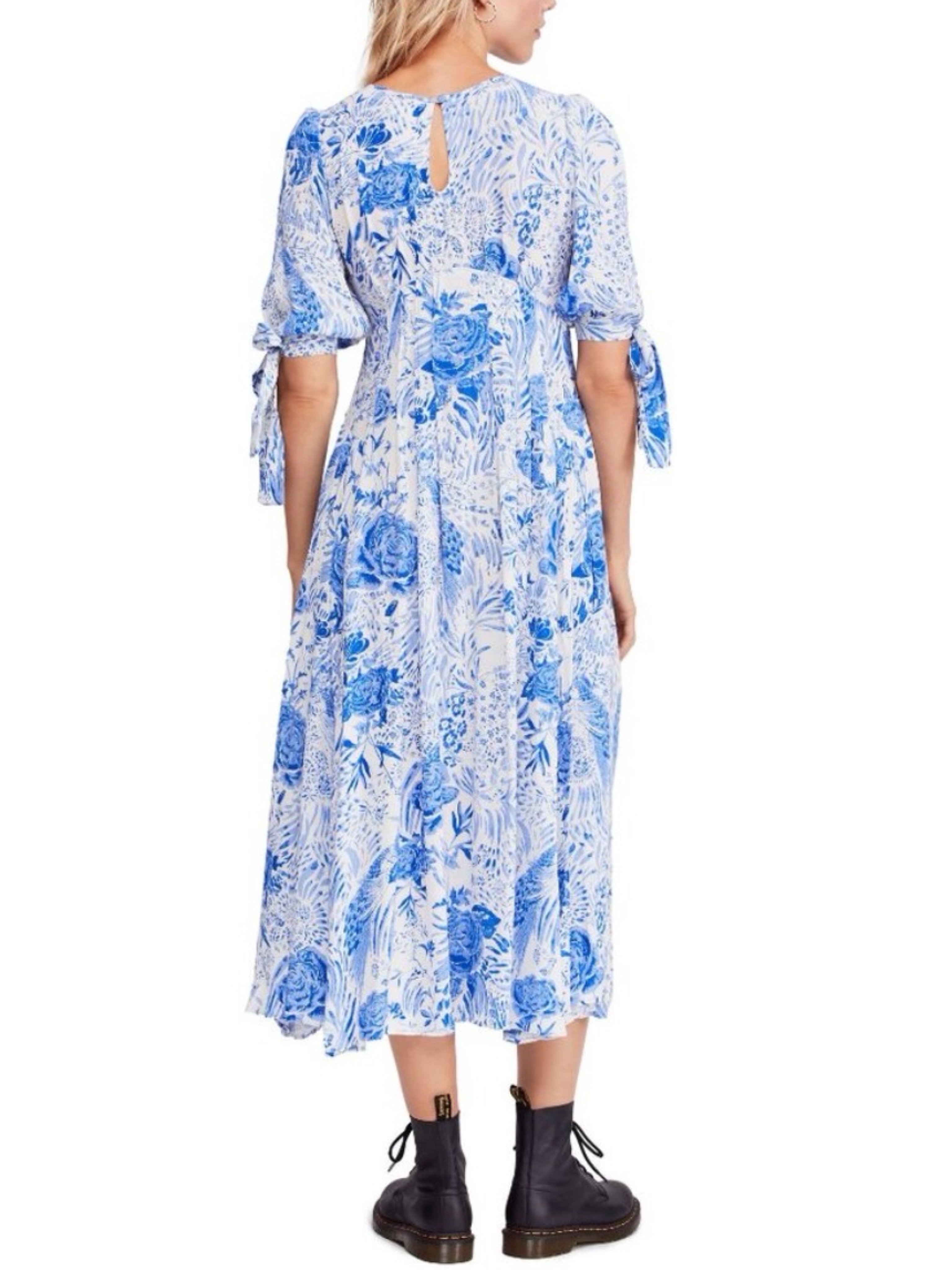 free people white dress with blue flowers Free People Forever Always floral midi dress by Free People