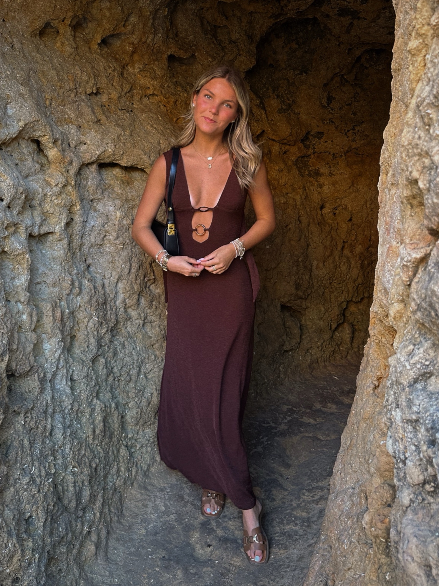 Dark Brown Knit Maxi Dress by Princess Polly