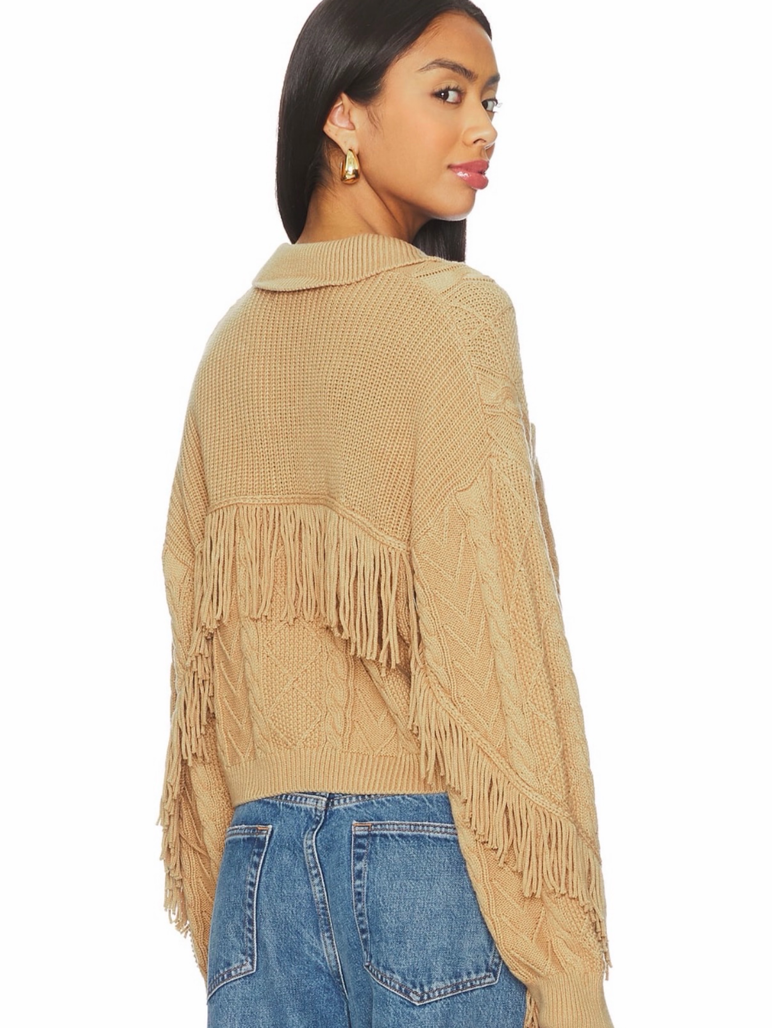Central Park west - fringe sweater cartigan in camel