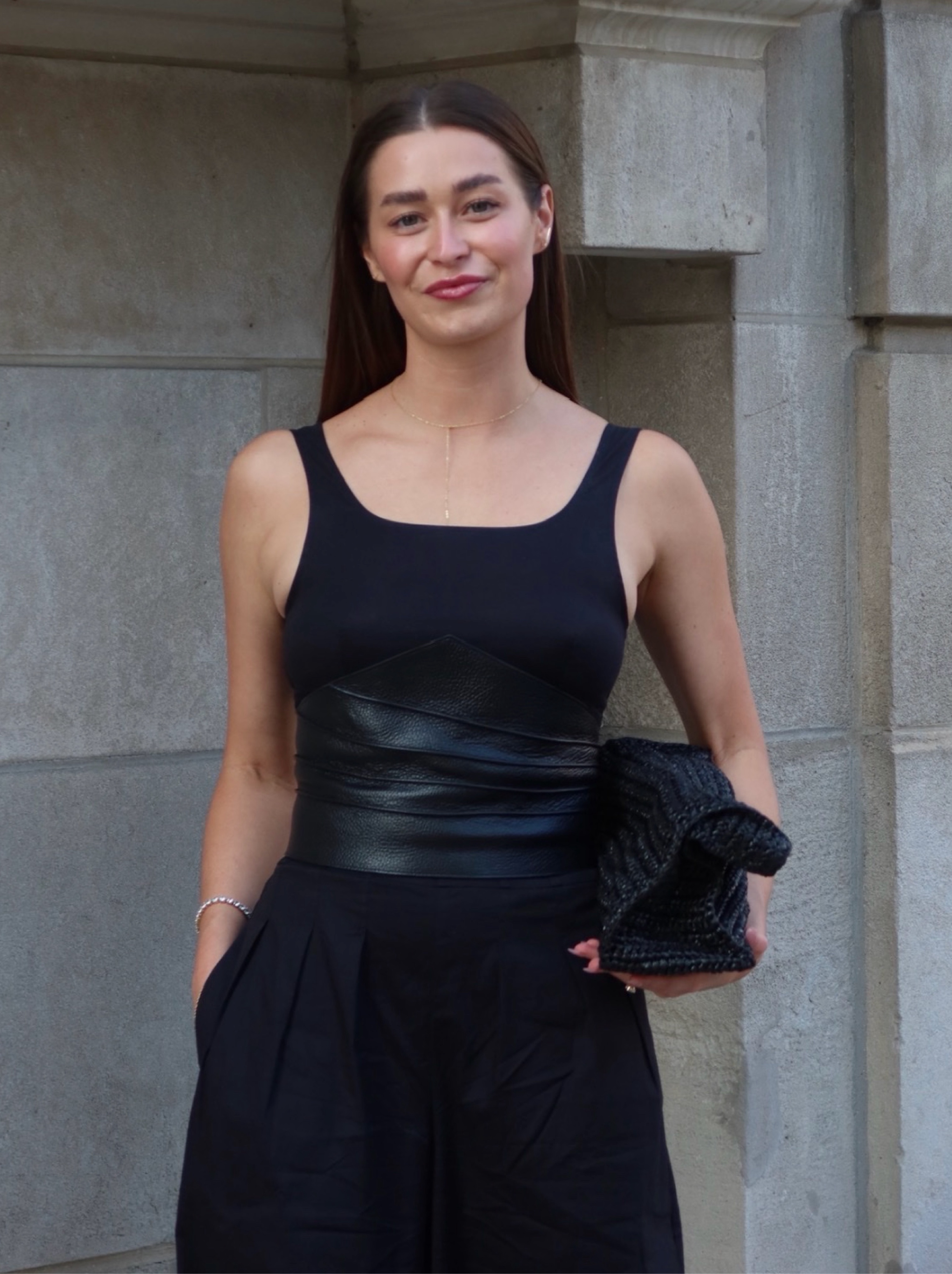 Black pebble leather waist belt