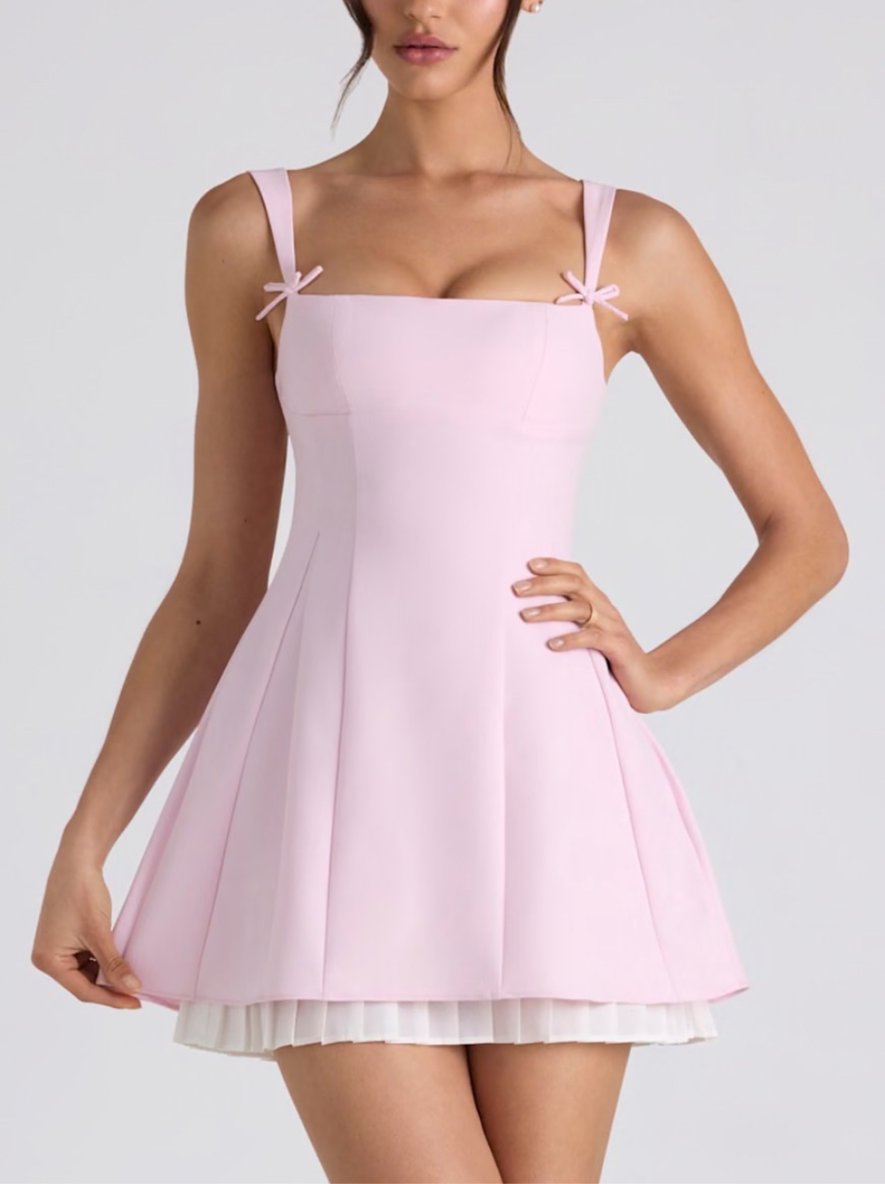 oh polly square neck mini dress Cross-Neck A-Line Mini Dress in Ivory - 0 / Plus Cup