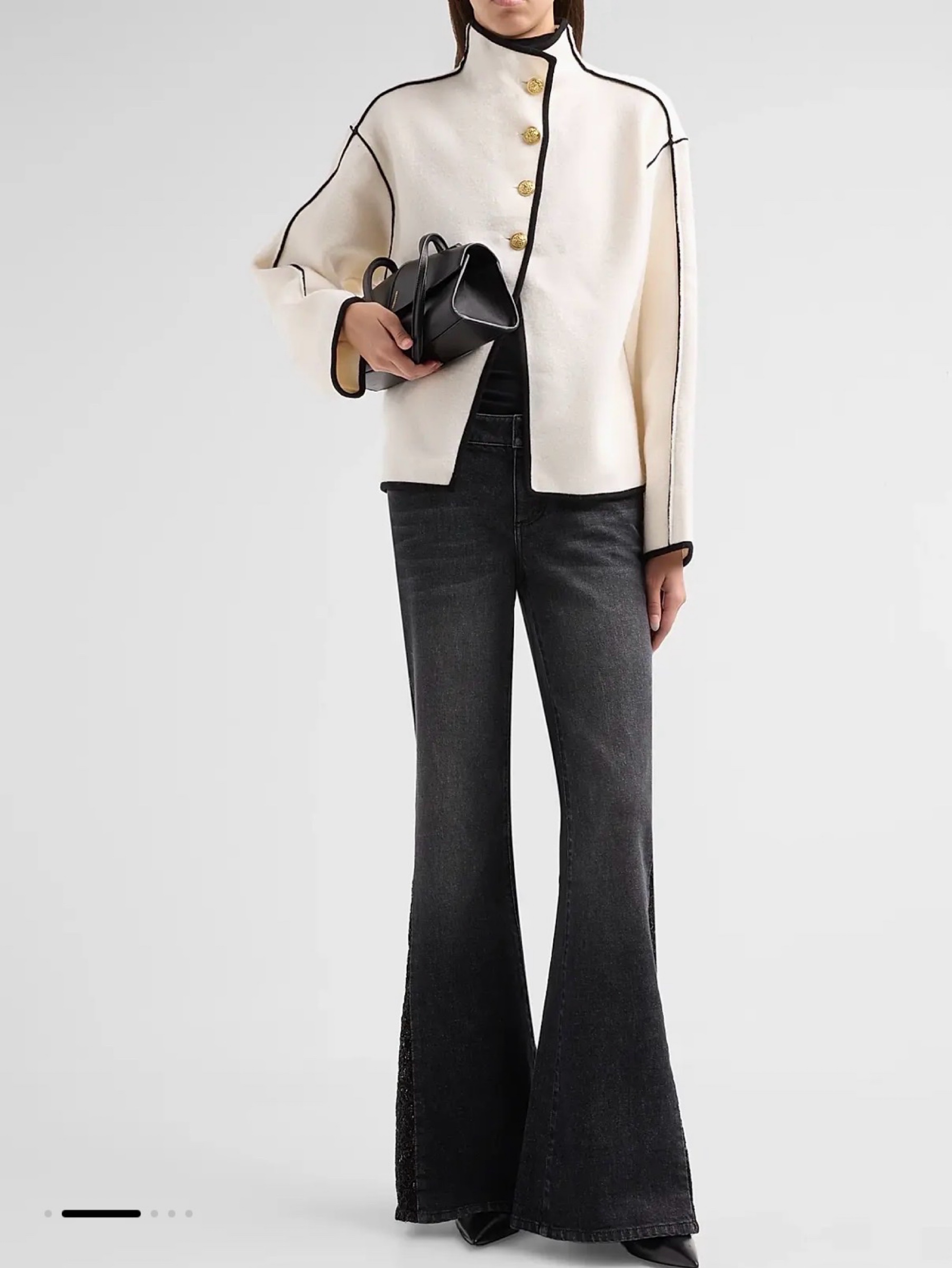 Alice + Olivia Cream Wool Jacket with Black Trim | Winter