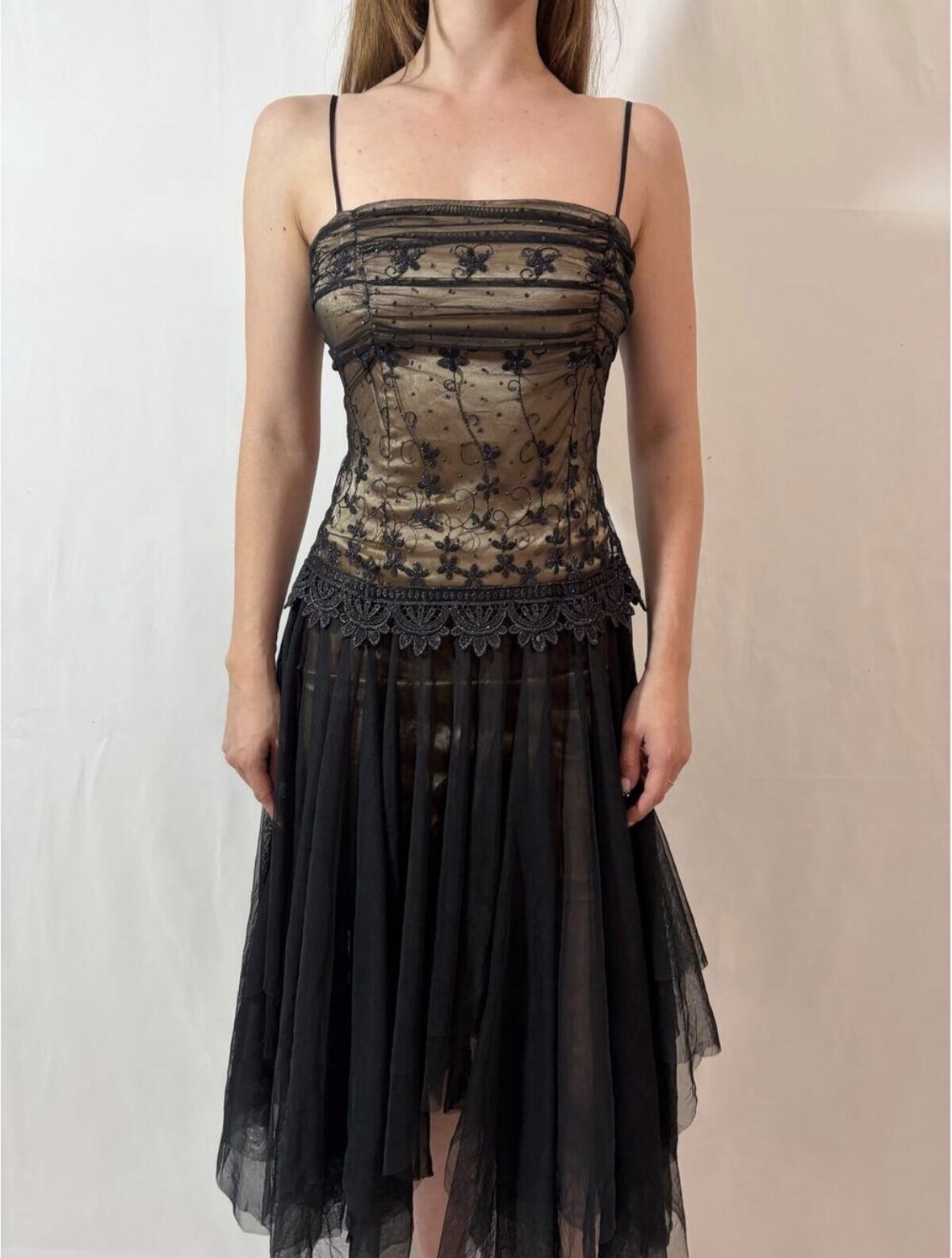Black Mesh Overlay Embellished Corset Bustier Formal Prom Dress by  Masquerade - Pickle