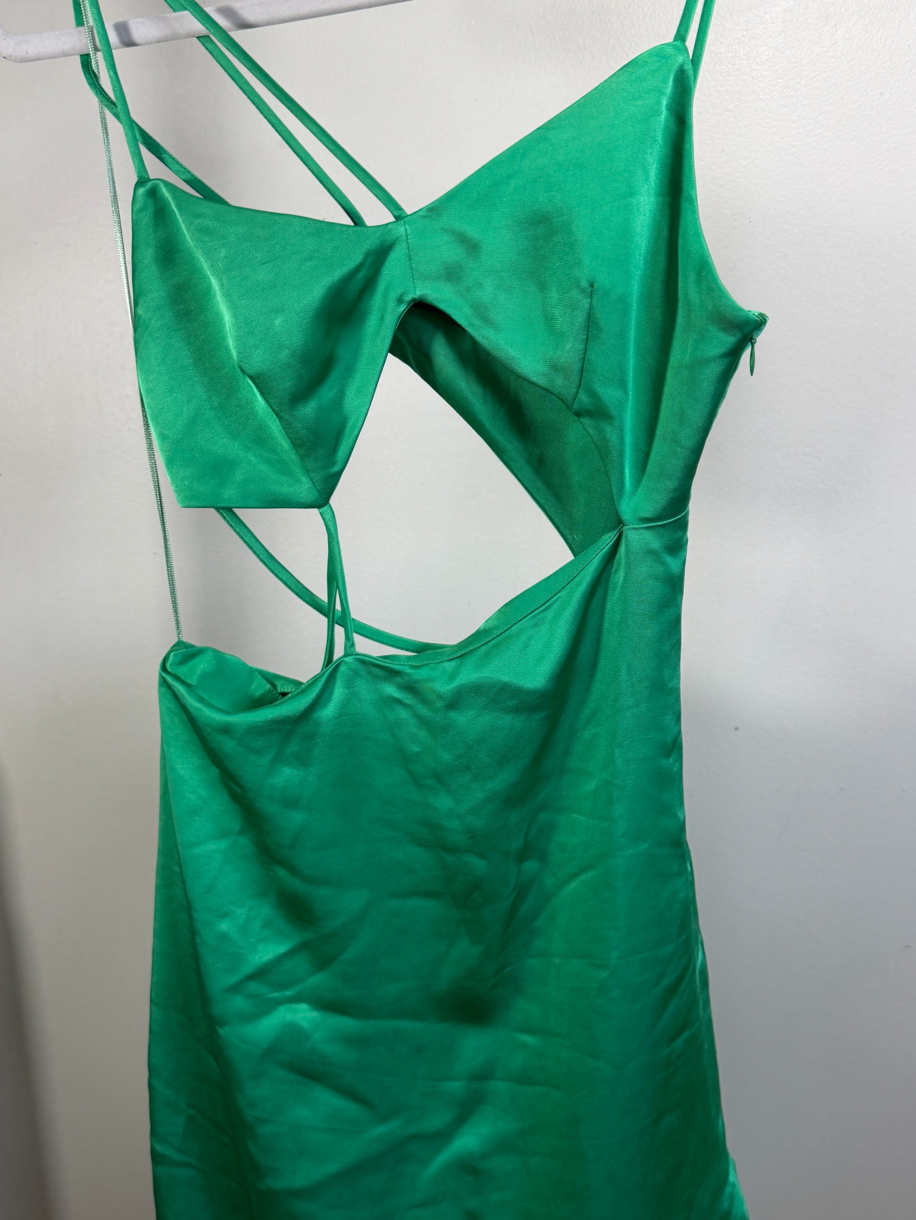 zara green strappy dress Zara Green Strappy Back Back Slit Mock Neck Dress NWT- Size S  The Saved  Collection