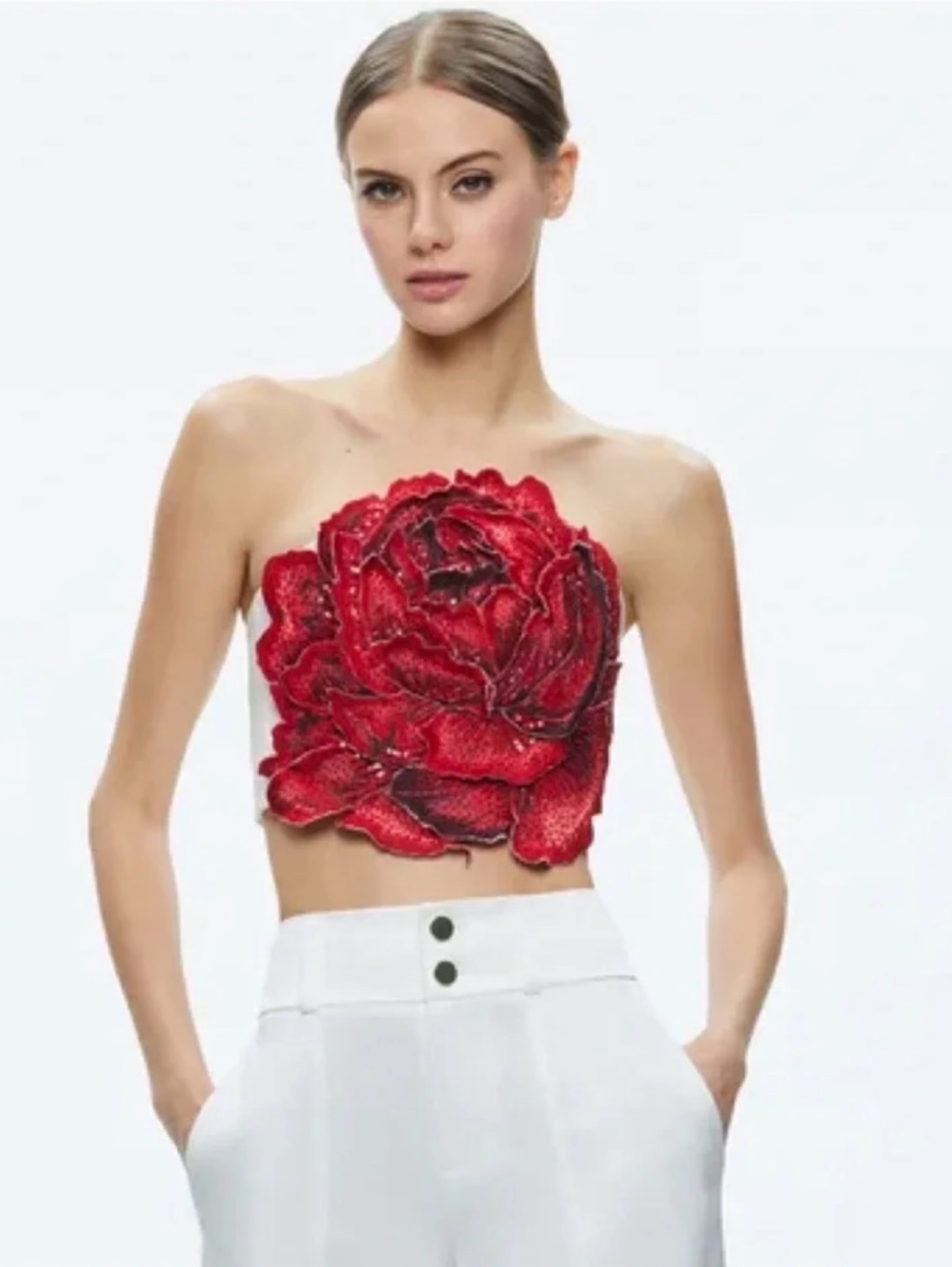 Alice + Olivia Randie Rose Bustier Crop Top Sz 4