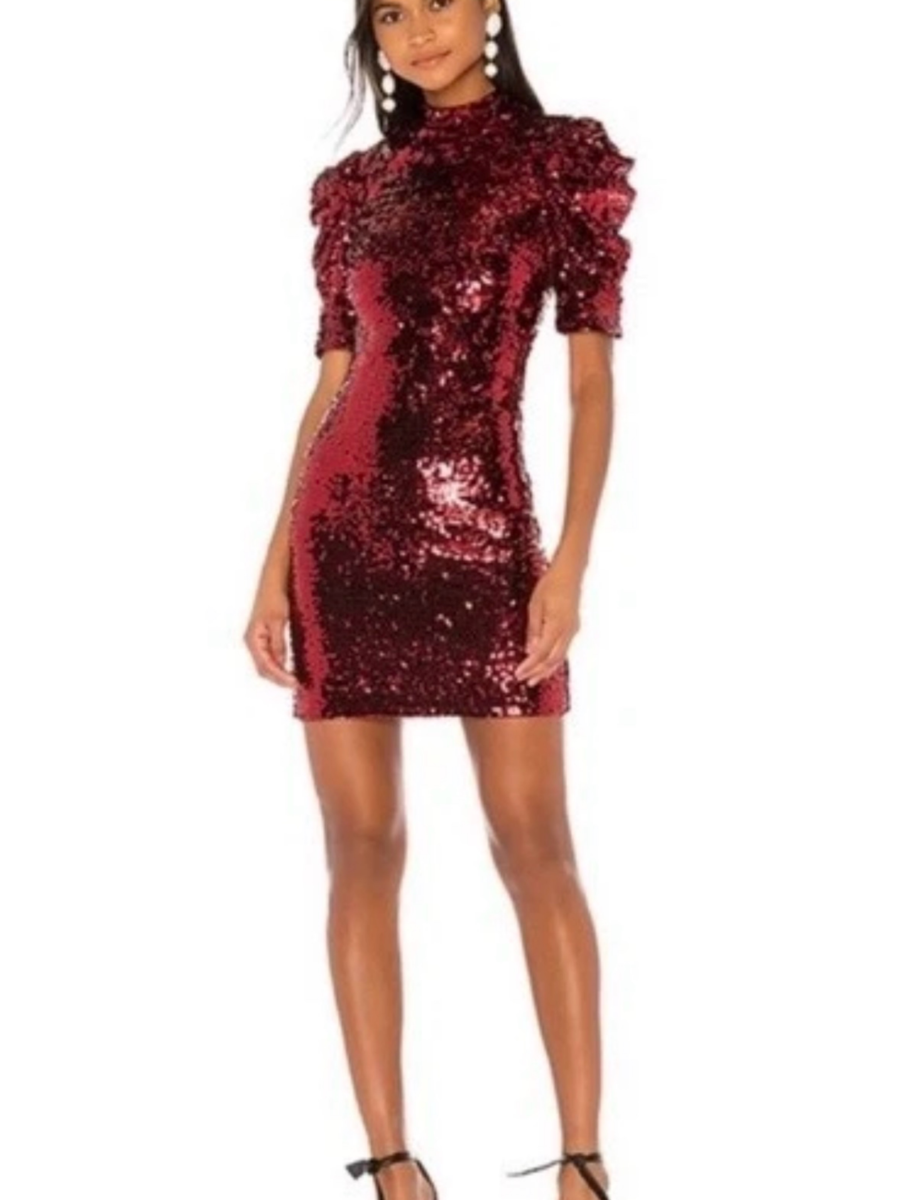Alice and Olivia Red Sequin Embellished Party Puff Sleeve Brenna Dress. Size 6.