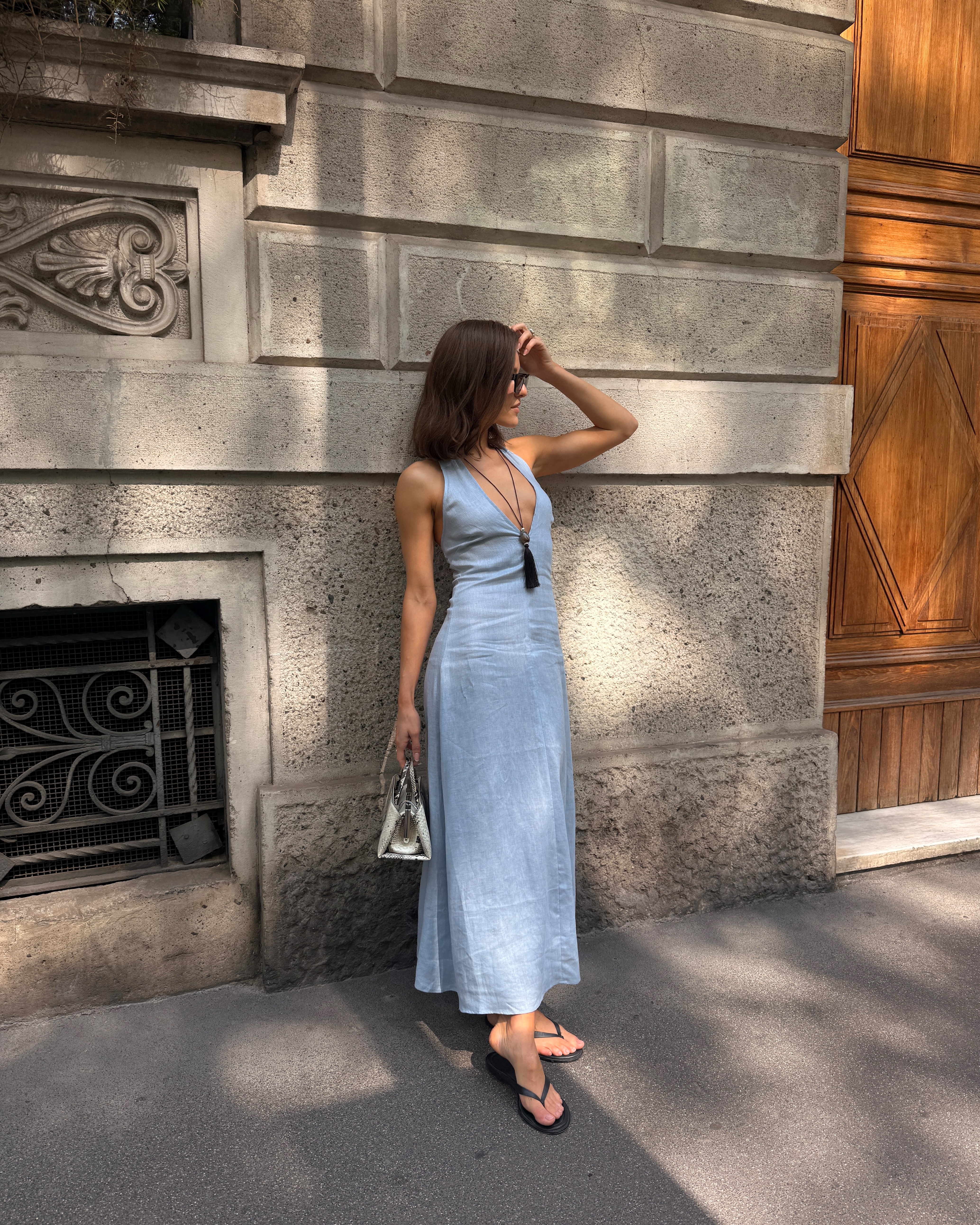 Blue Linen Halter Dress by Dissh - Pickle