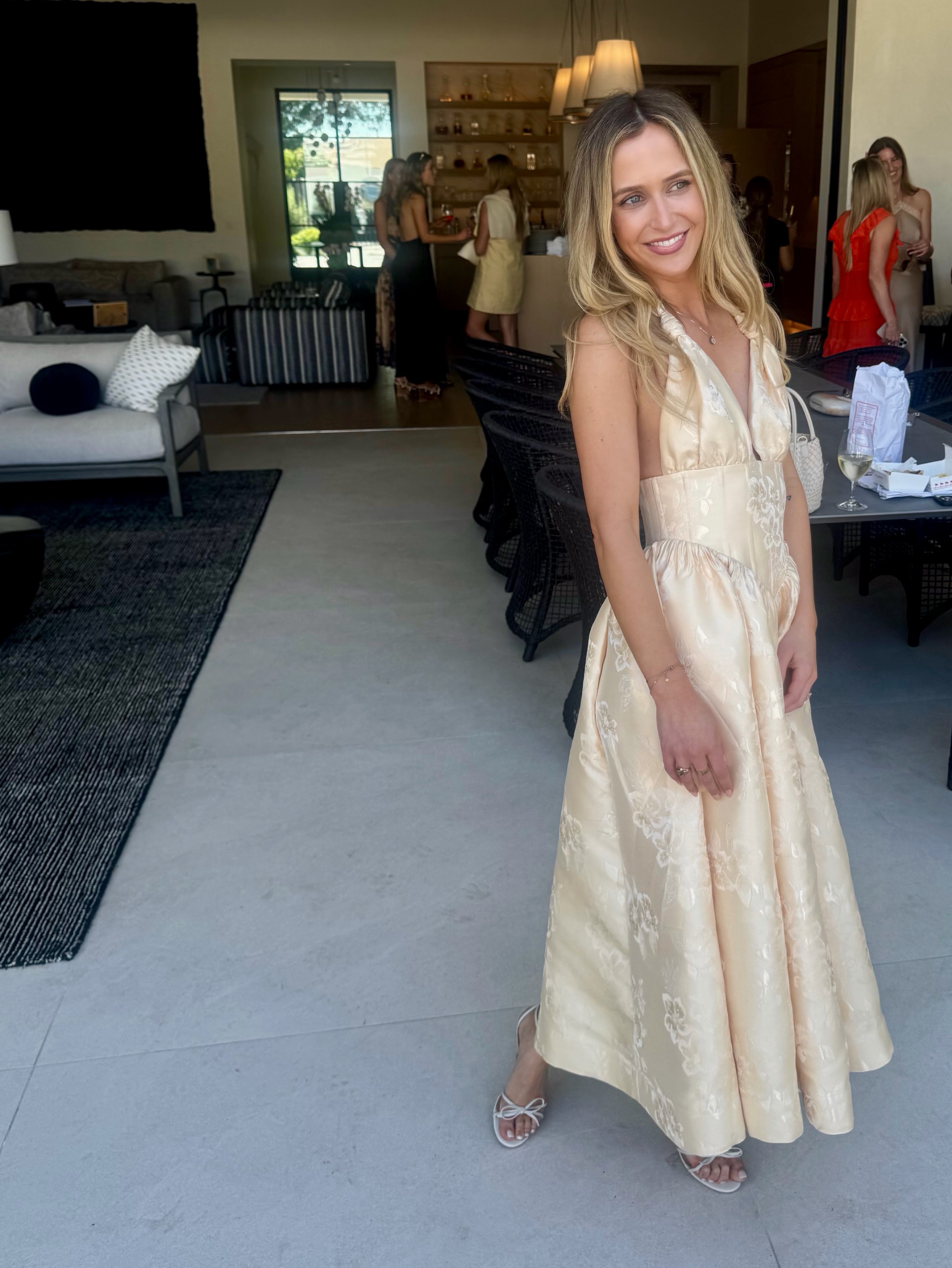 v chapman gold dress The Veronica Dress in Gold Baroque Floral 4 / Gold Baroque Floral