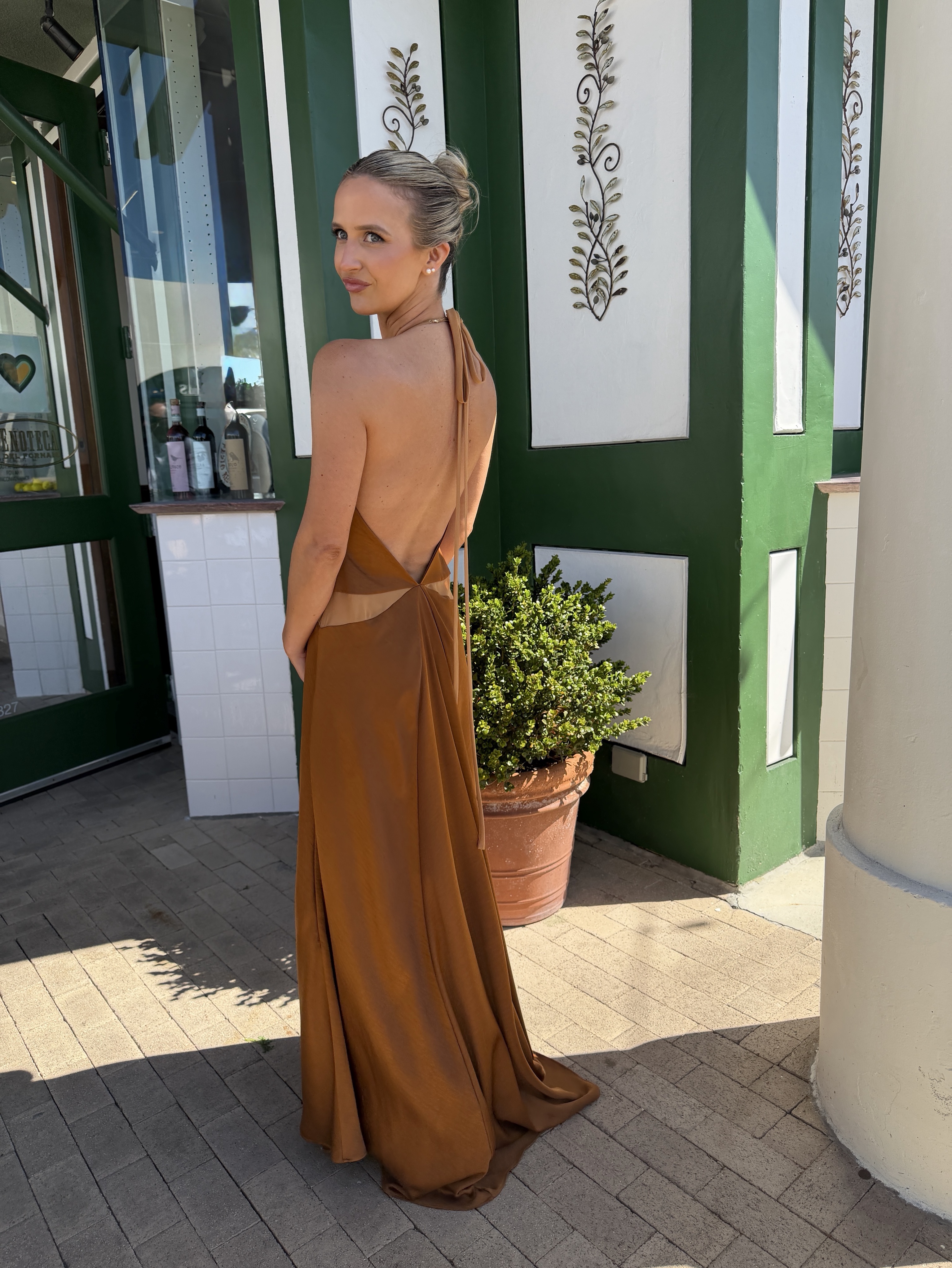 arcina ori brown dress Arcina Ori Devora Halter Maxi Dress in Brown Size 0 by Arcina Ori