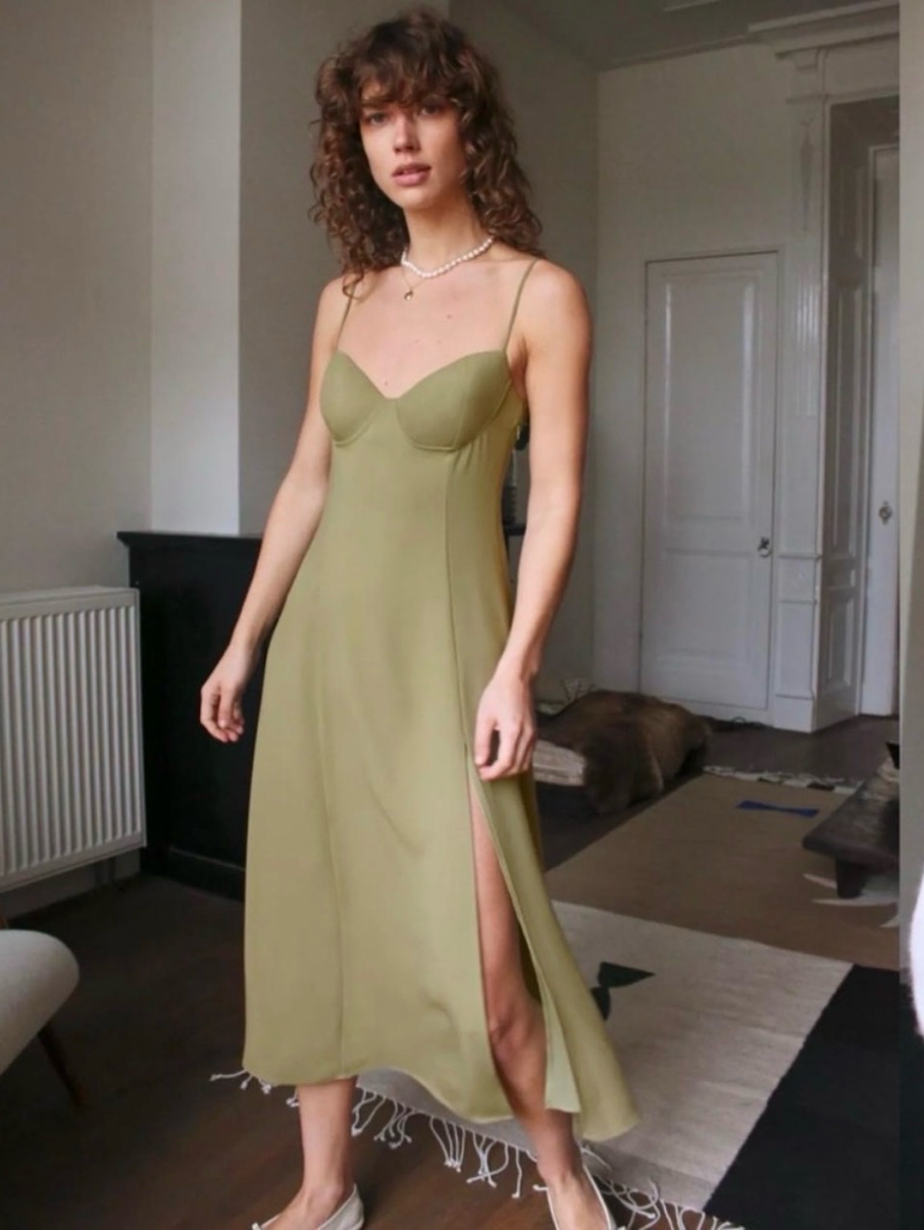 Olive Green Midi Dress by Aritzia