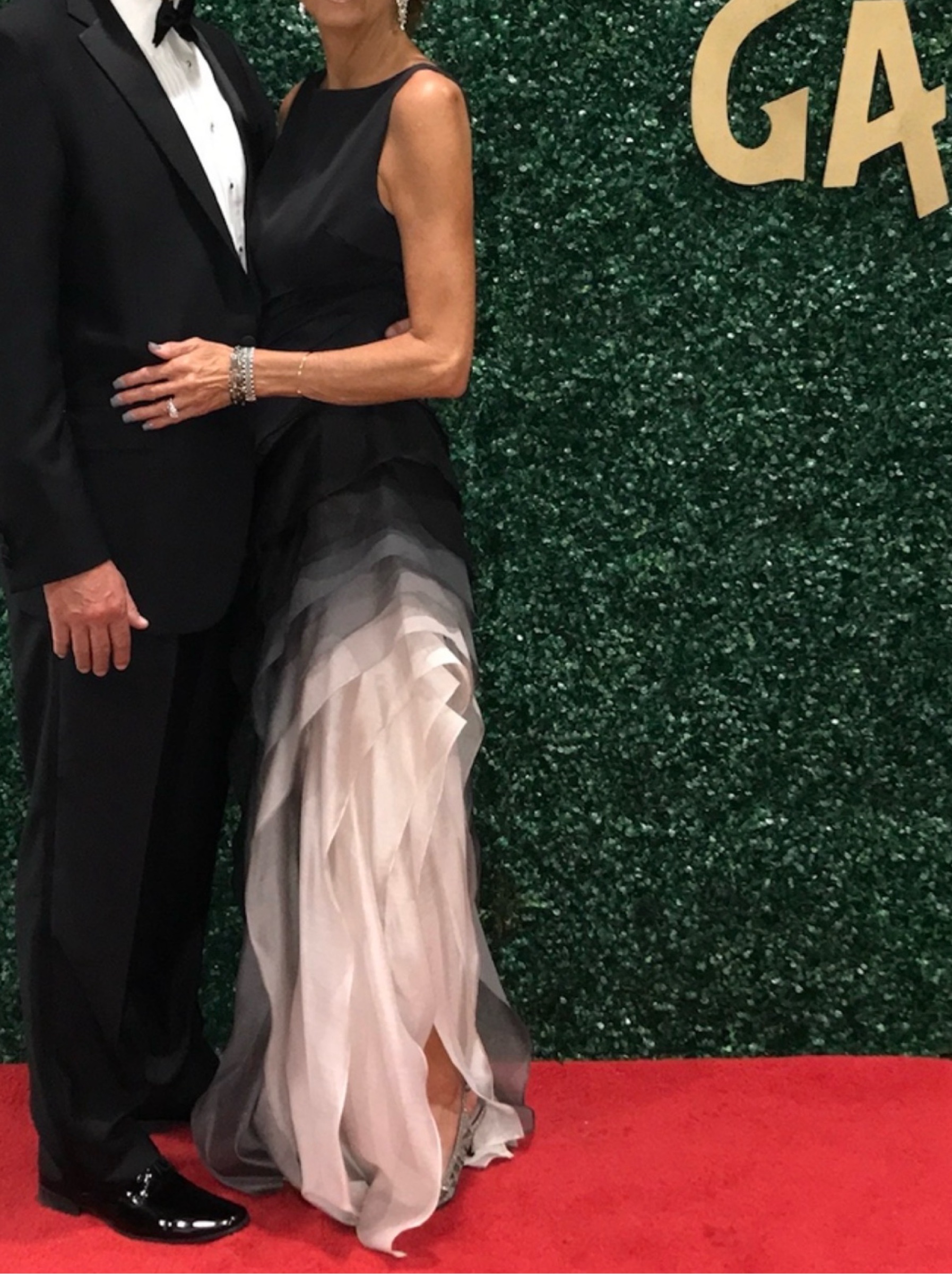Halston Black Ombré Chiffon Layered Gown