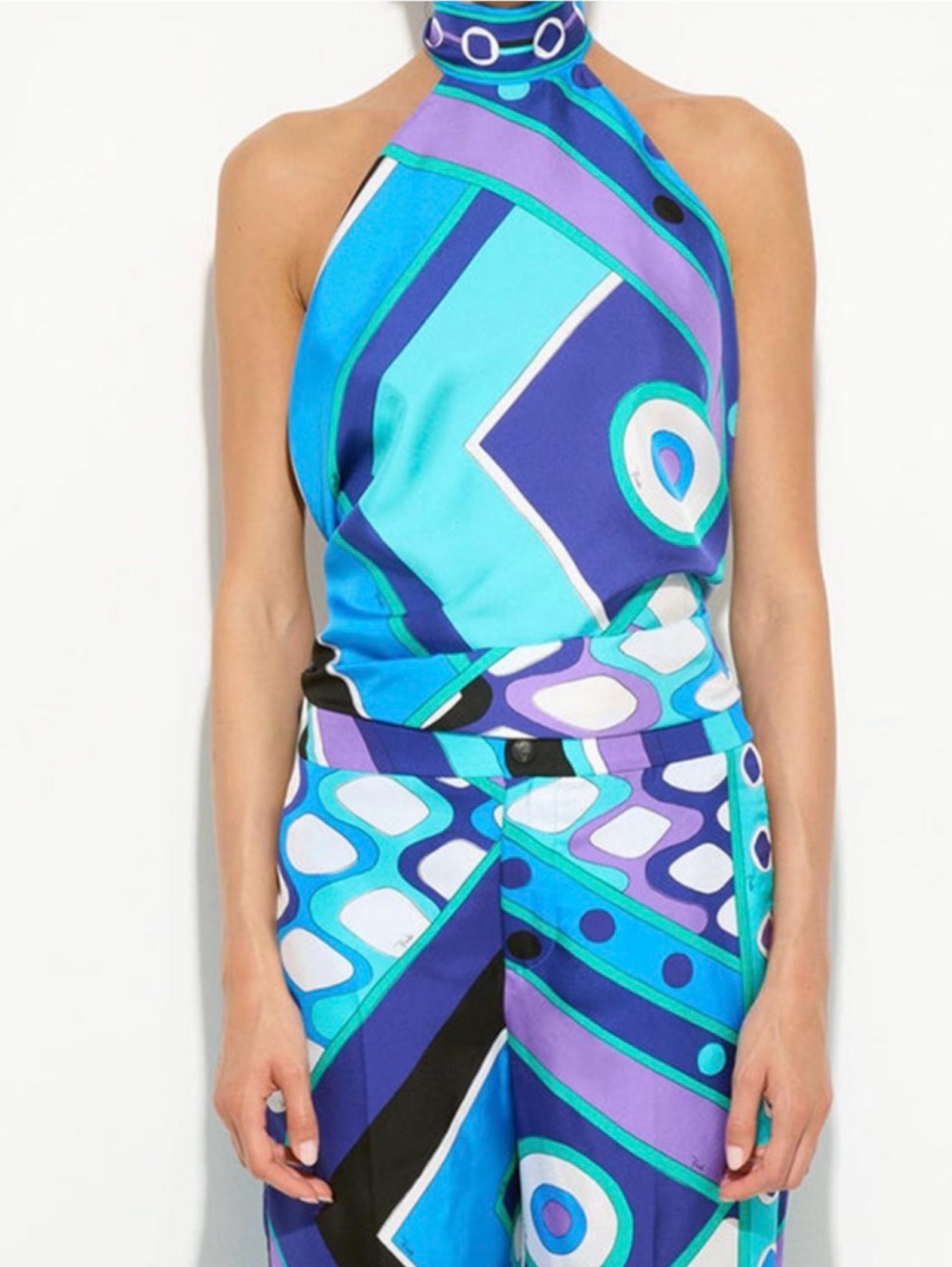 Pucci Blue halter neck silk top