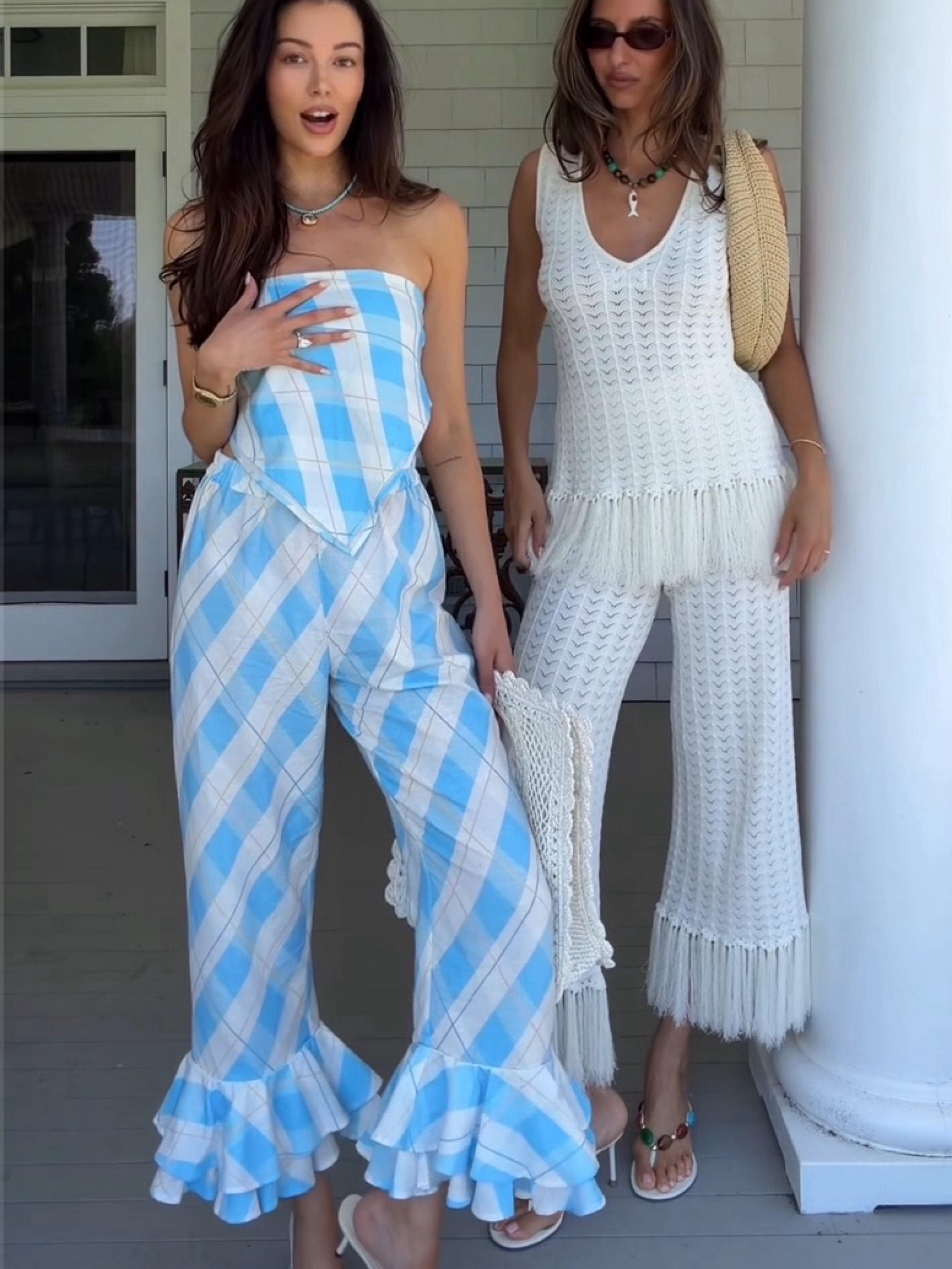 Independent designer Sleeper blue plaid pant set available to rent