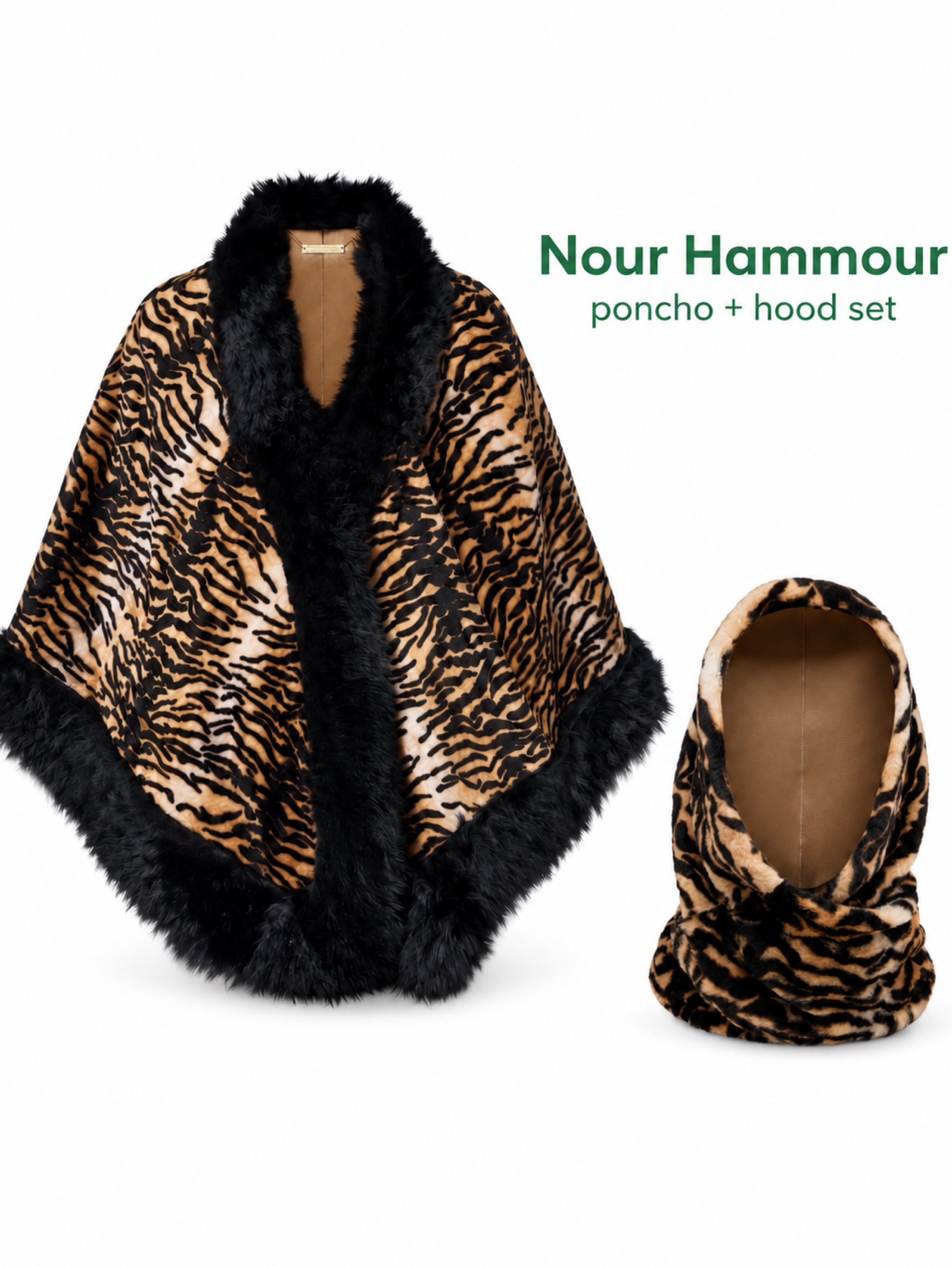 Independent designer Nour Hammour poncho set cheetah available to rent
