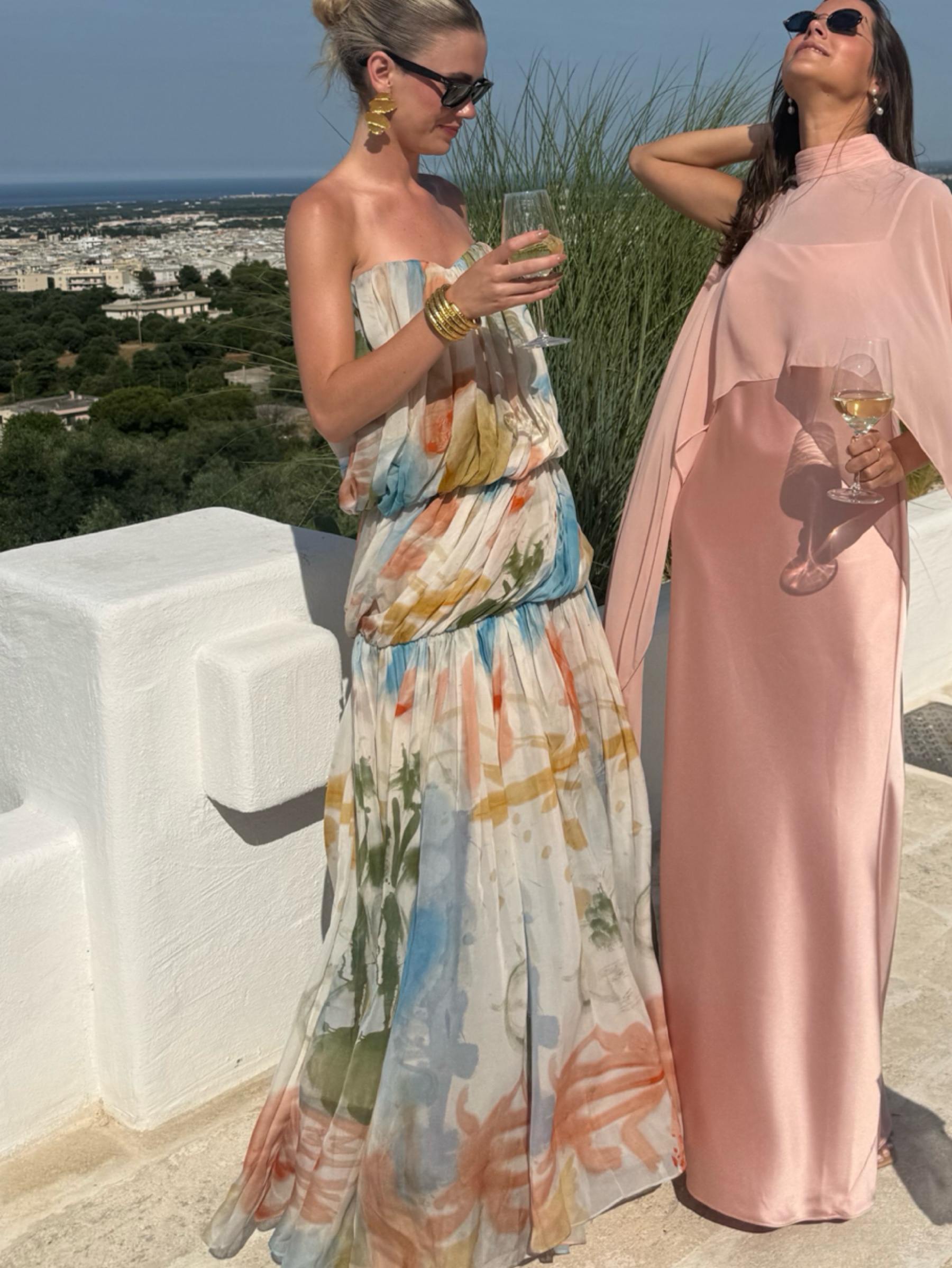 Independent designer Ulla Johnson Reverie Strapless Multicolor Watercolor Print Pleated Silk Gown available to rent