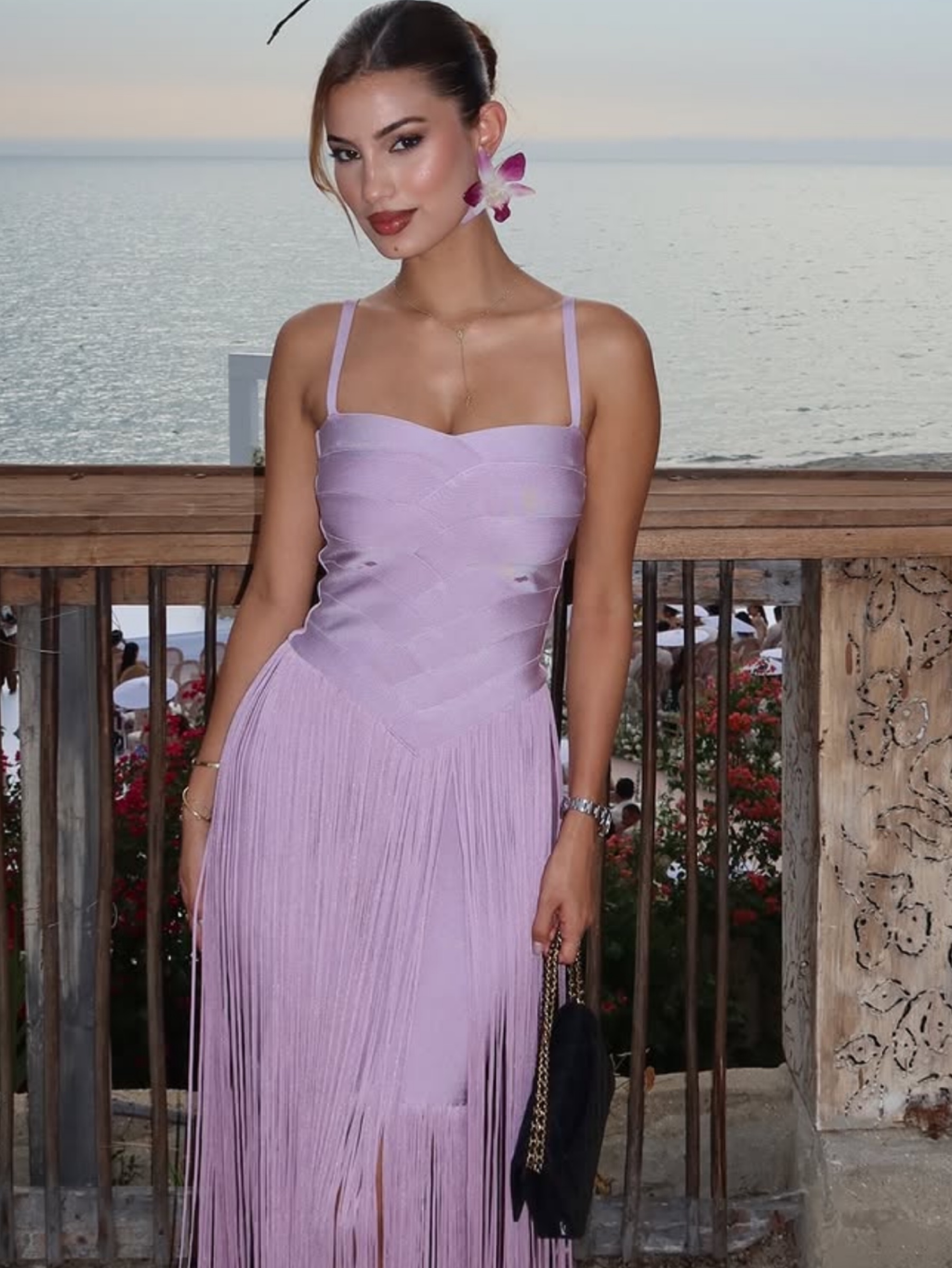 Herve Leger Lilac fringe maxi small (4)