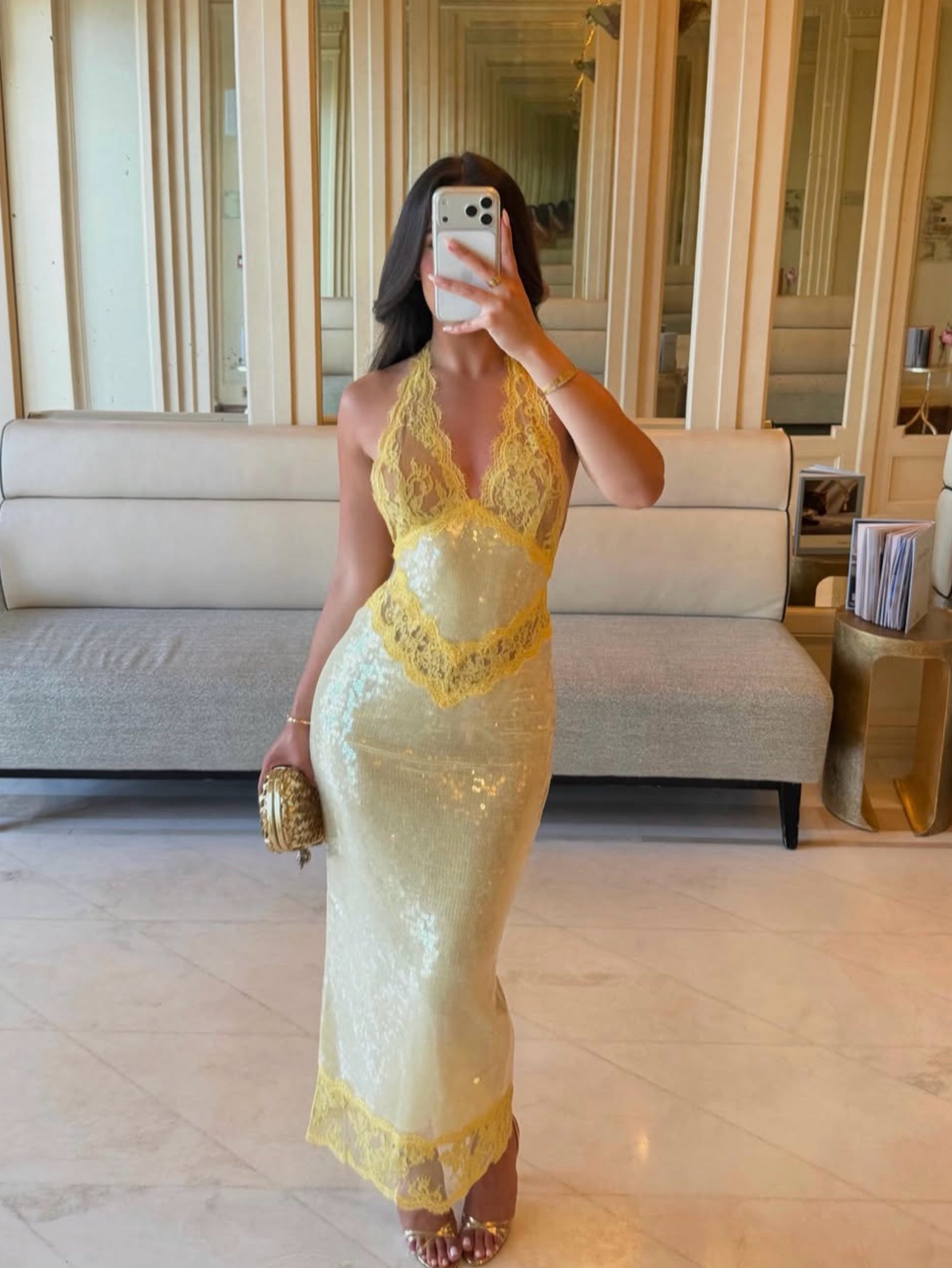 Yellow sequin dress Yellow sequin dress available to rent