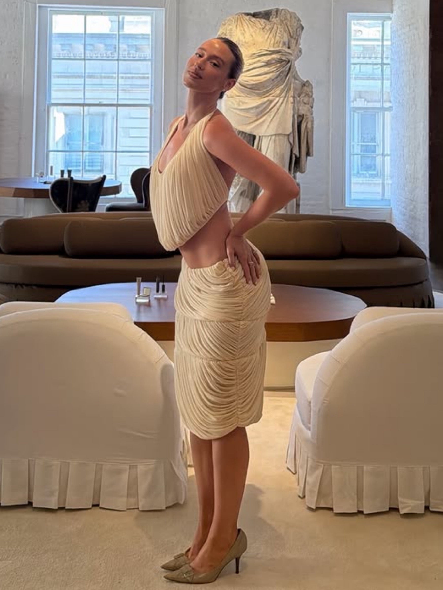 AVAIL - NYFW Ronny Kobo SET ivory draped skirt and top