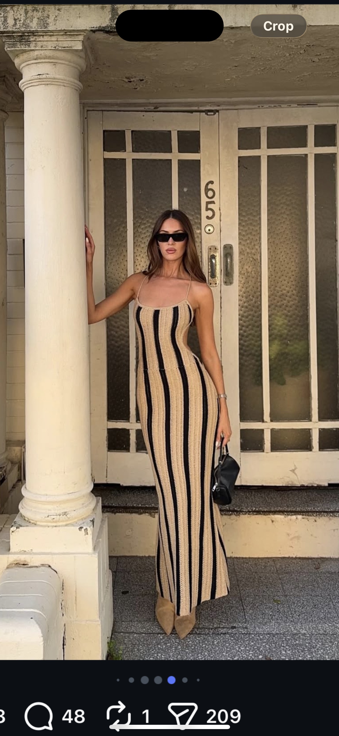Independent designer Meshki stripe metallic crochet dress available to rent