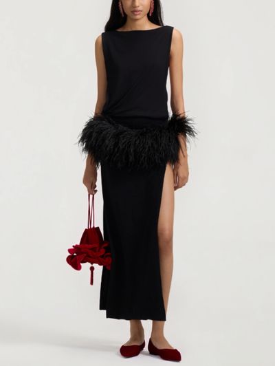 Fanci Club Fanci club ceremony 2 slit dress fur available to rent