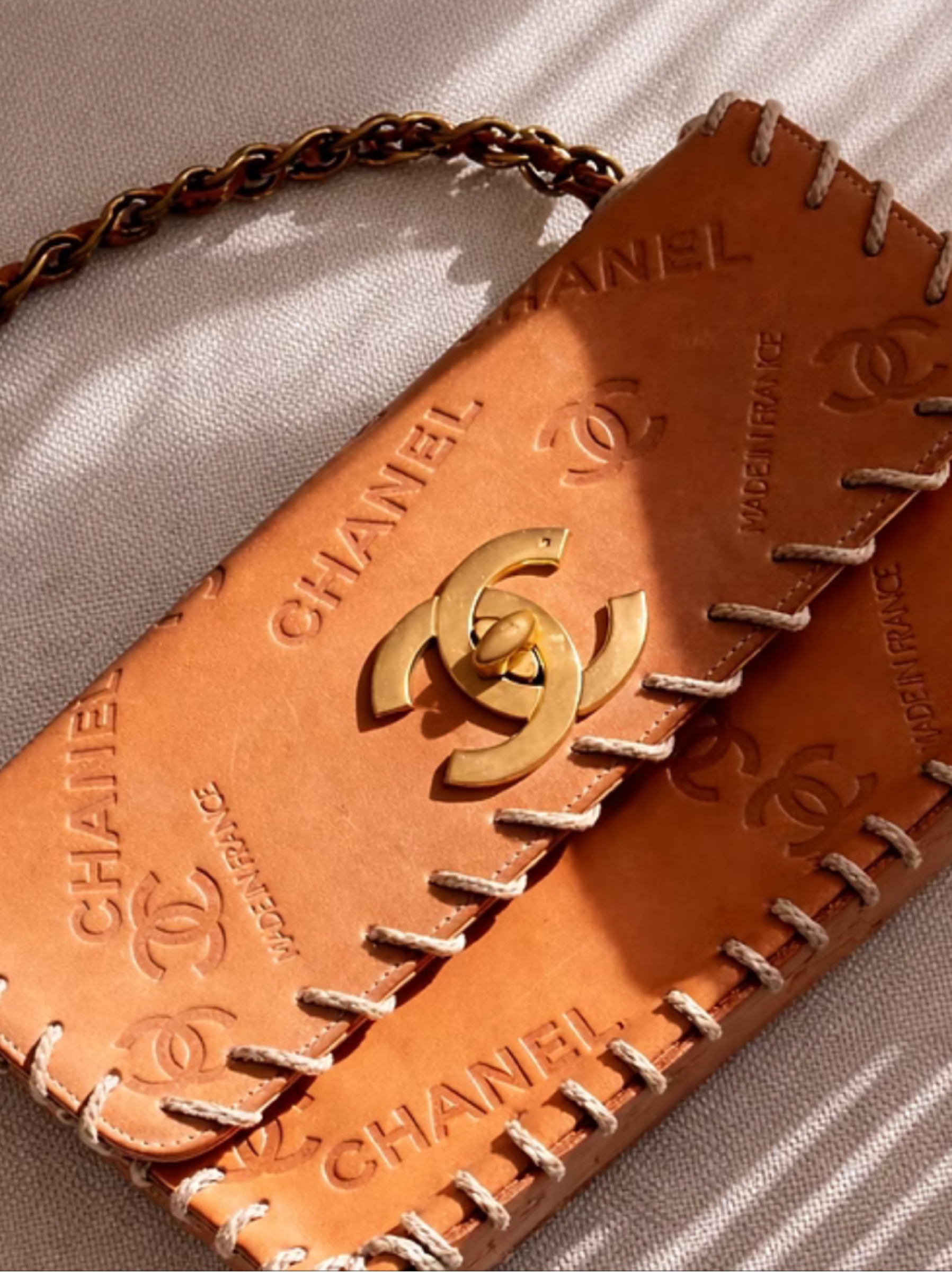 Independent designer Vintage chanel whipstitch bag available to rent