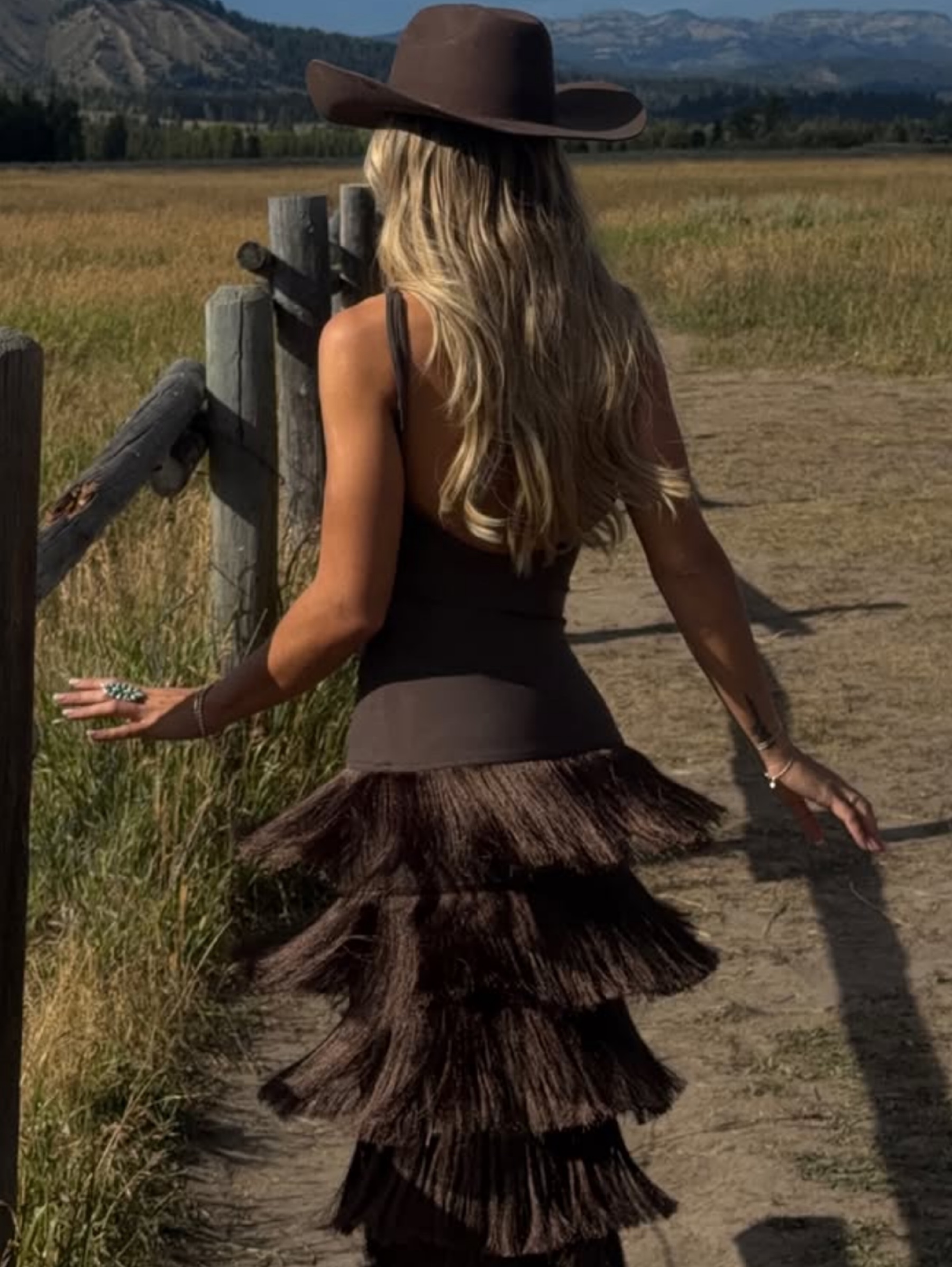 Fringe chocolate halter gown small