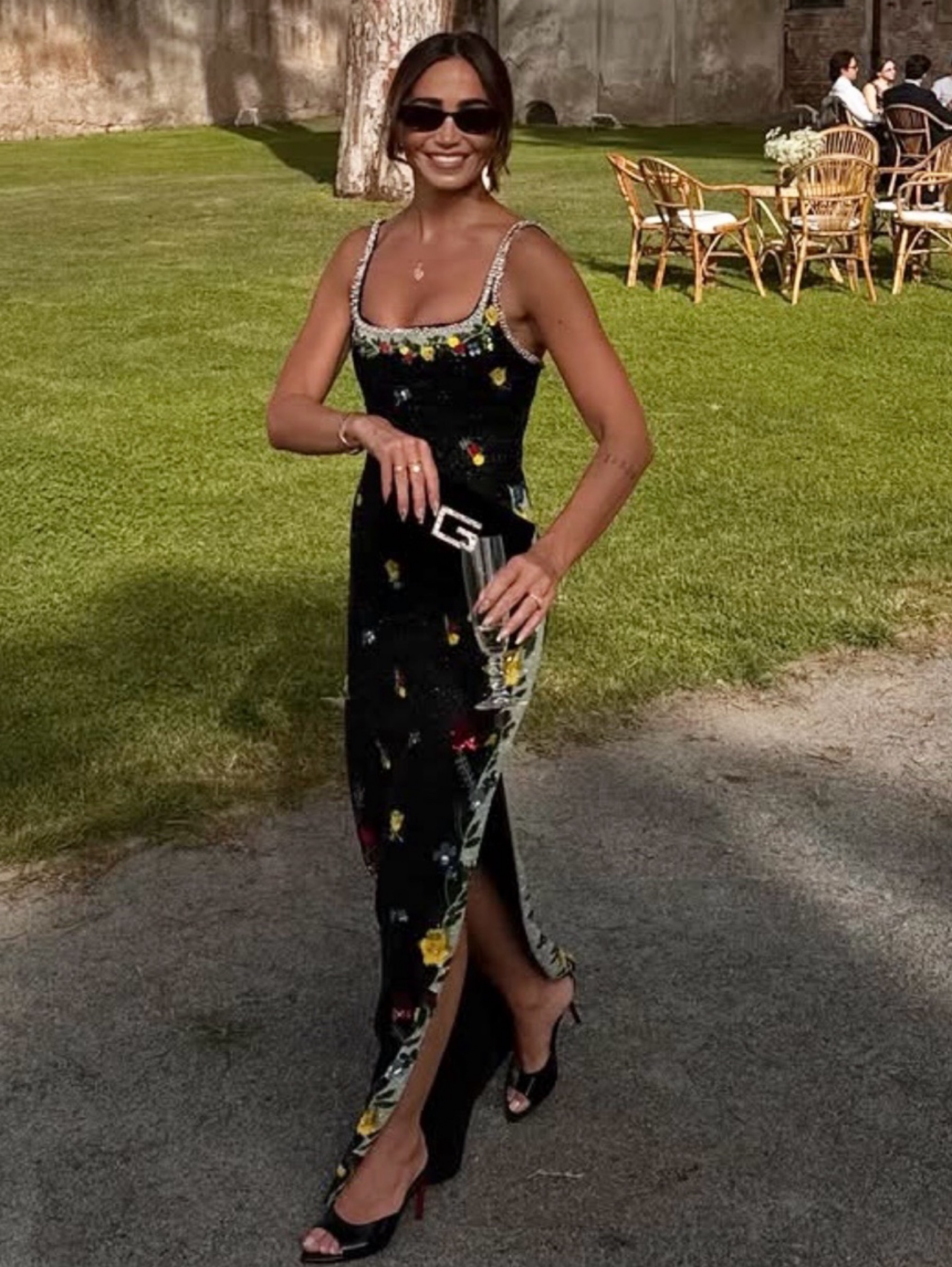 Independent designer Alice and Olivia Julia beaded floral sequin gown available to rent
