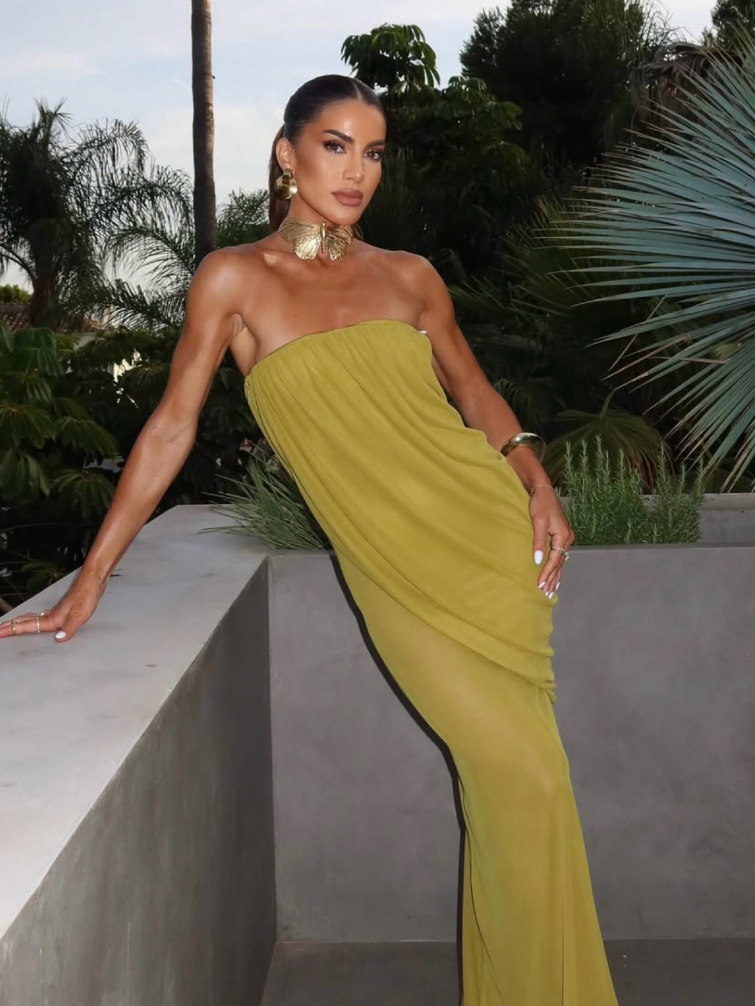 Independent designer Saphira gown Camila green wedding guest dress available to rent