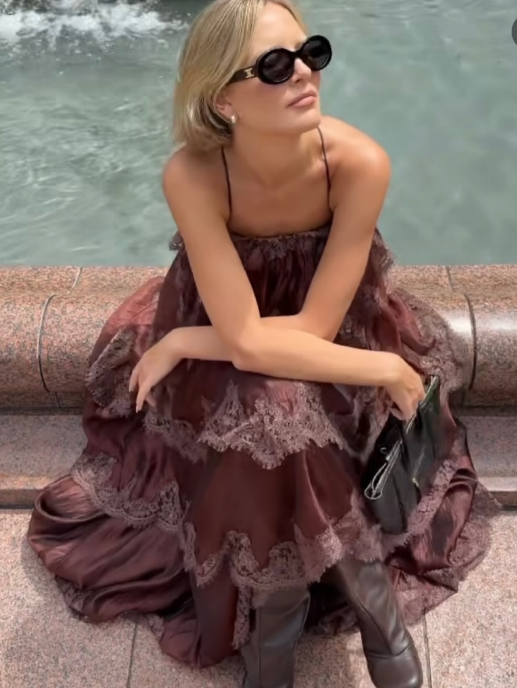 Independent designer Aje brown Ophelia gown available to rent