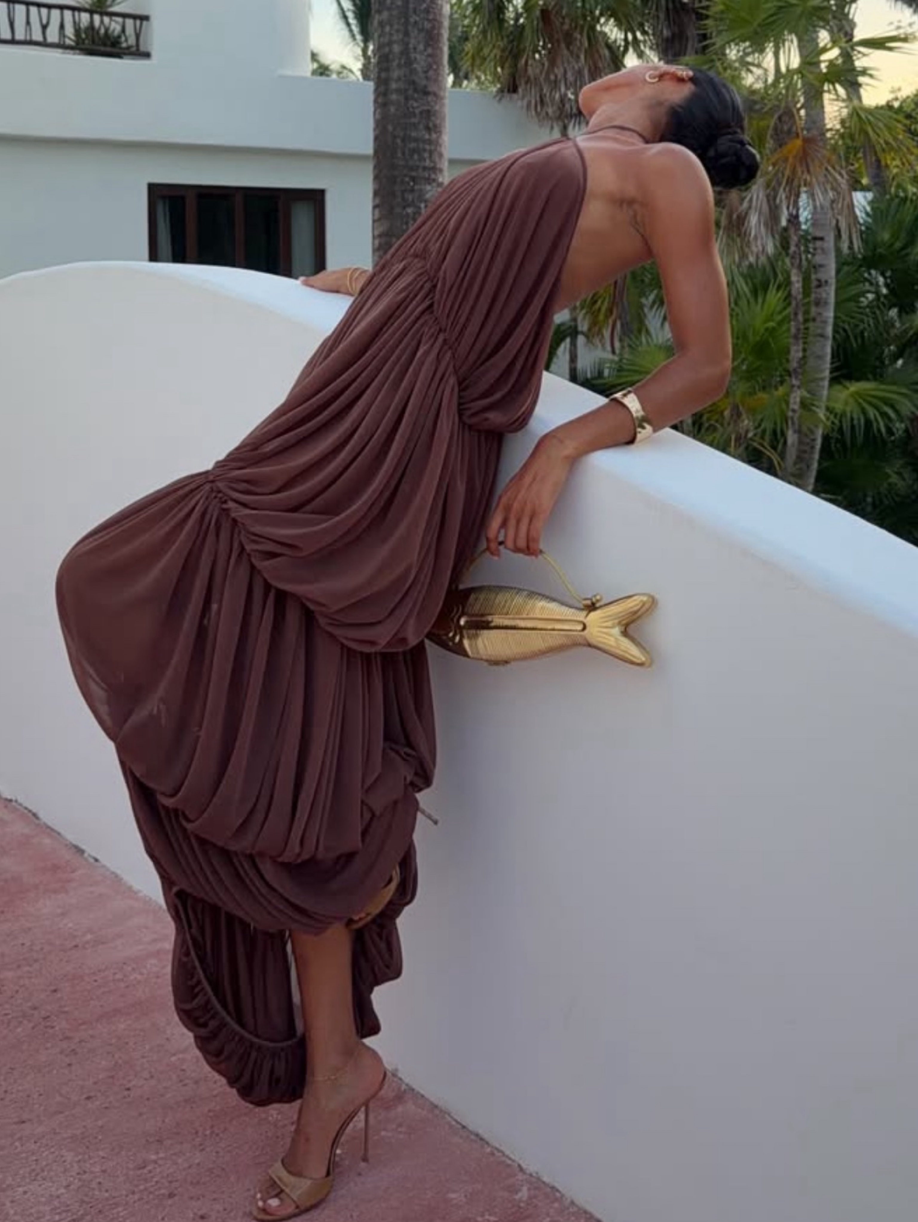 Independent designer Ronny Kobo bia pleated gown available to rent