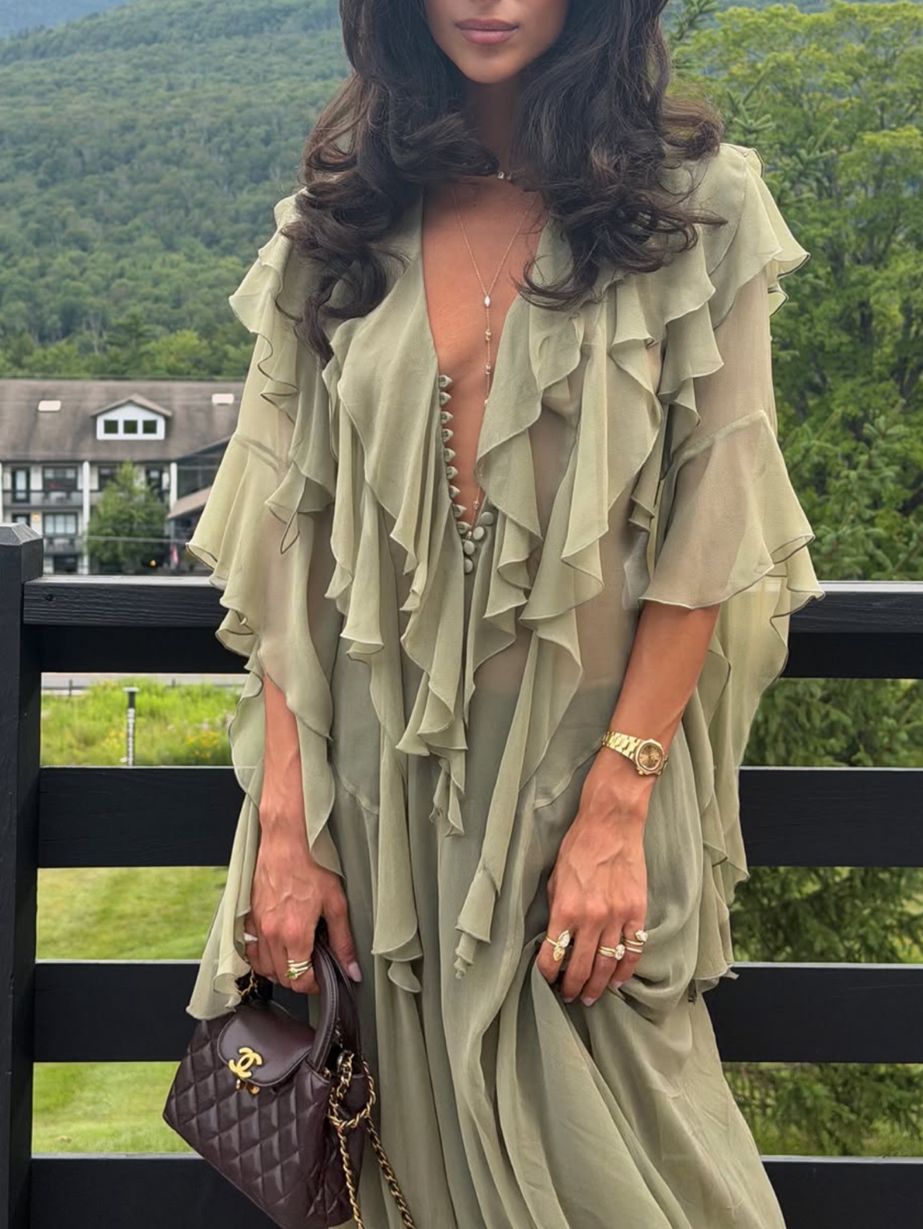 Erika cavallini riffled maxi dress sage