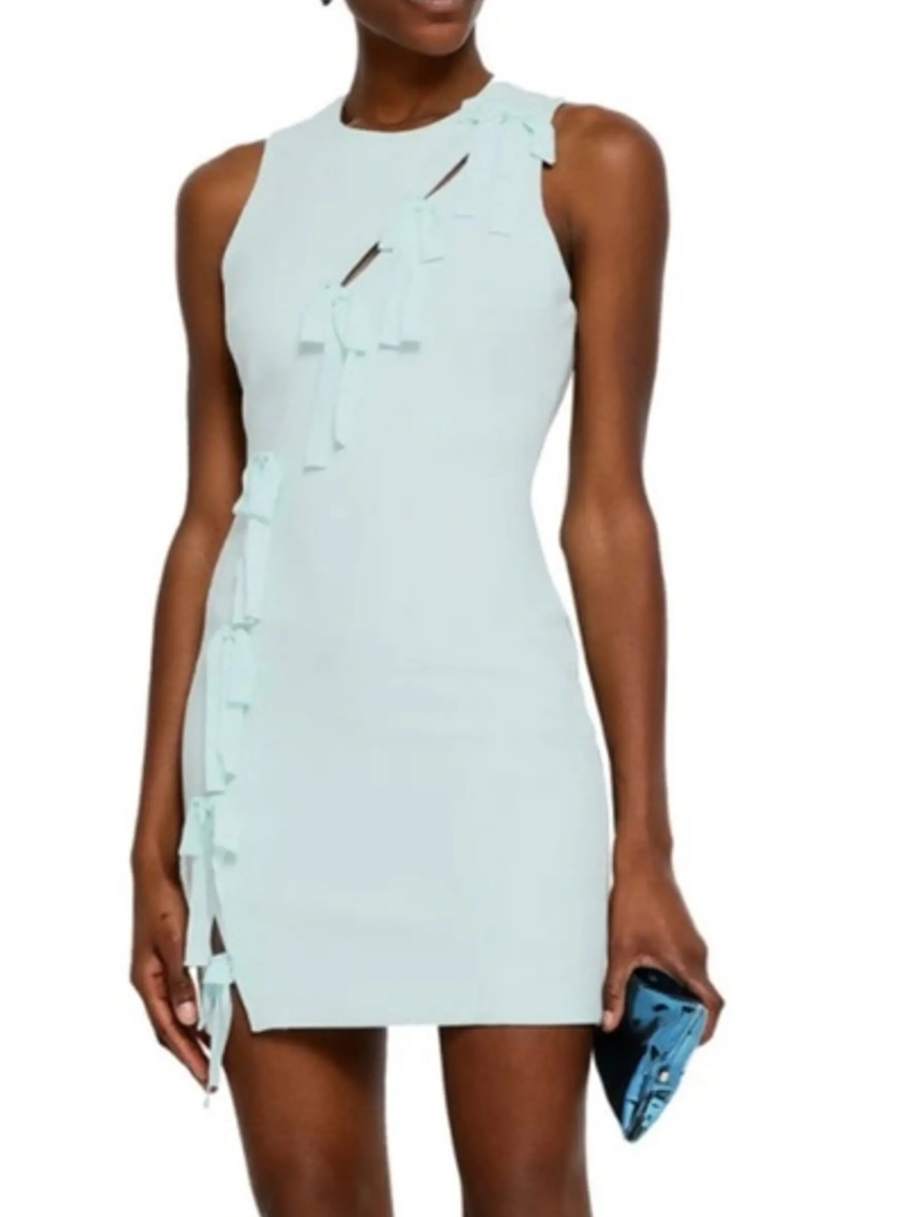 Cinq a sept mint blue mini dress with bow ribbons