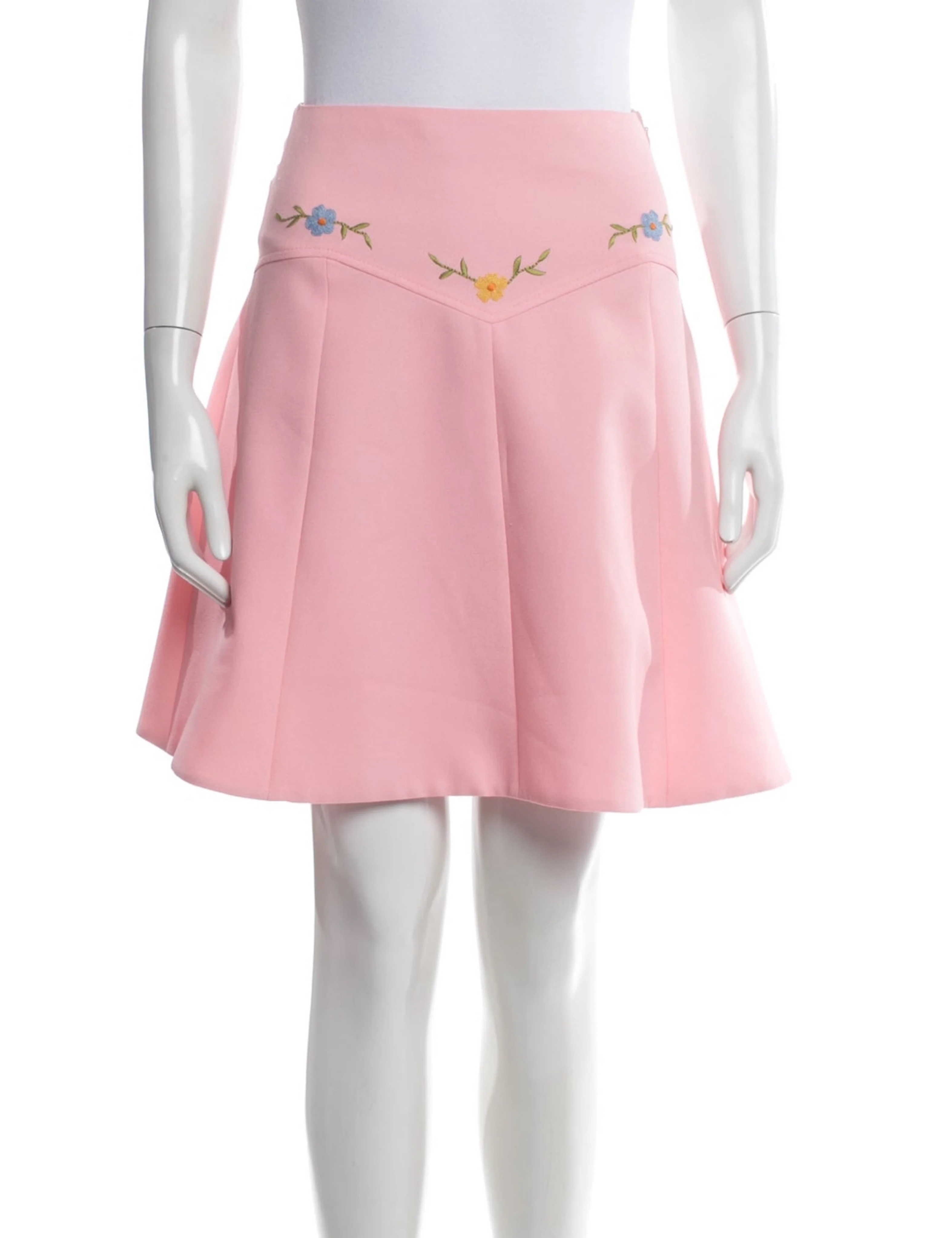 スカート MIU MIU Pink Skirt Archive Miu Miu Pink Floral Embroidered A-Line Skirt by Miu Miu - Pickle