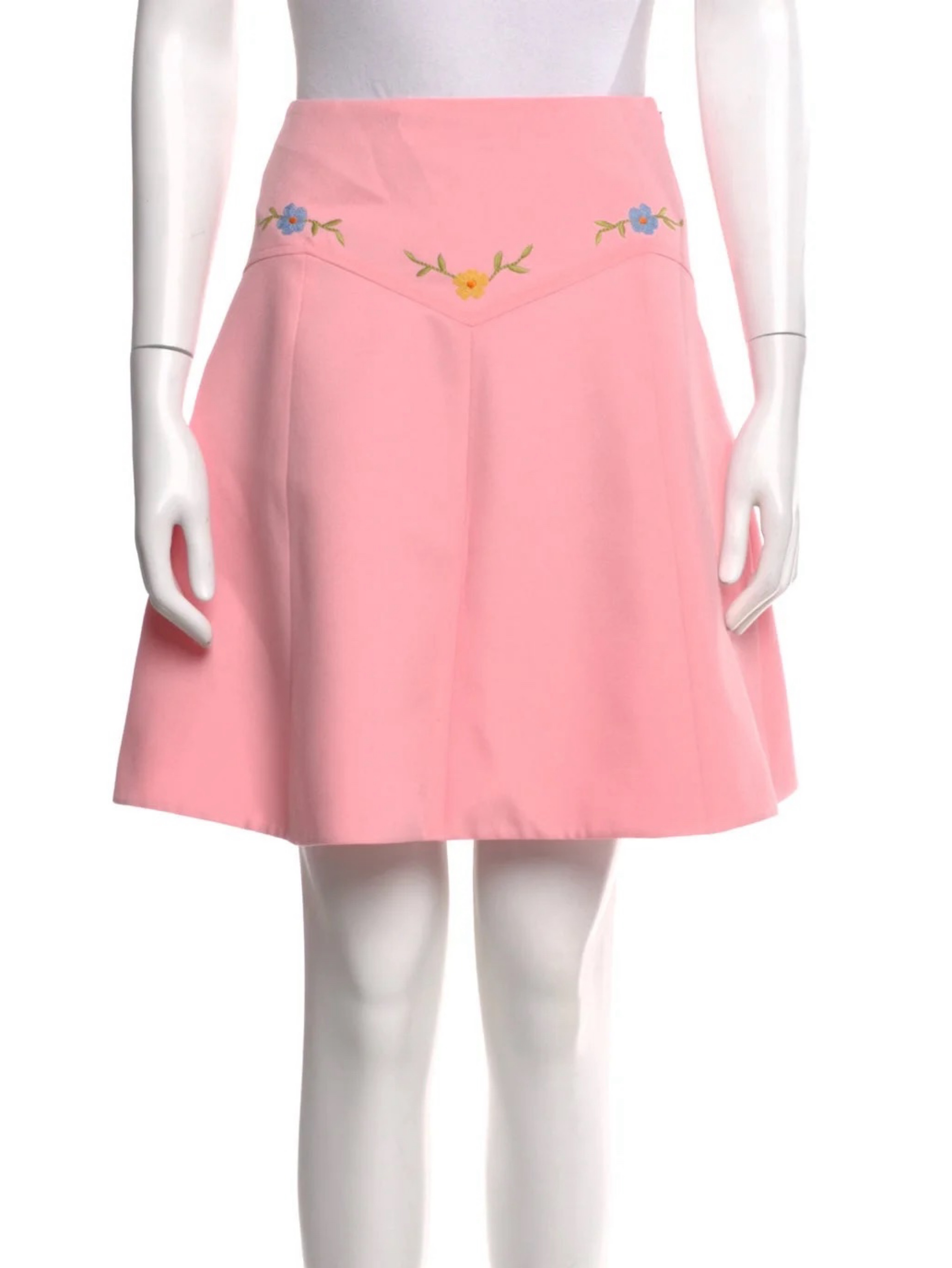 スカート MIU MIU Quilting Skirt 38 Miu Miu Pink Floral Embroidered A-Line Skirt by Miu Miu - Pickle