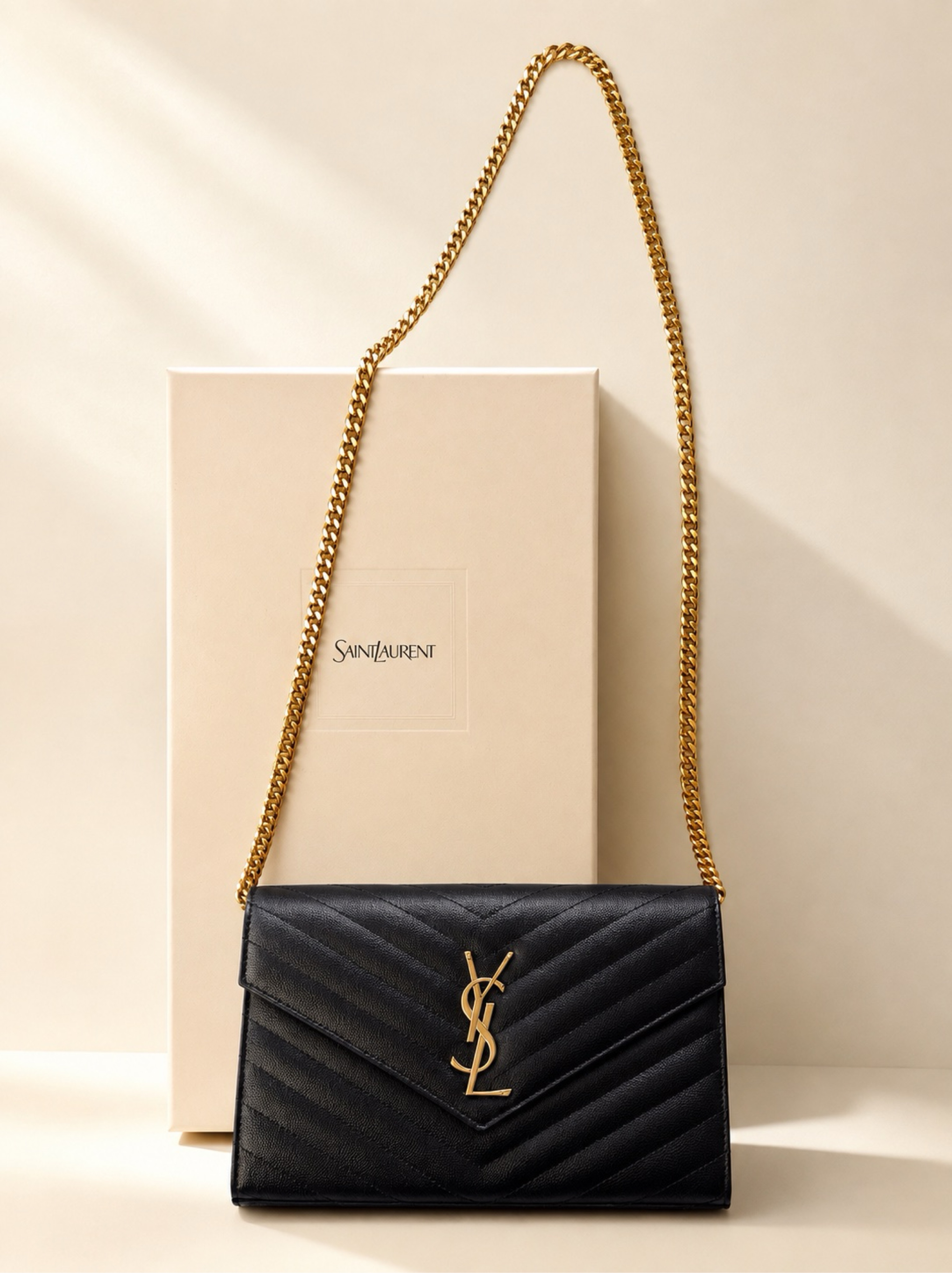 Saint Laurent Black Quilted YSL Chain Shoulder Bag