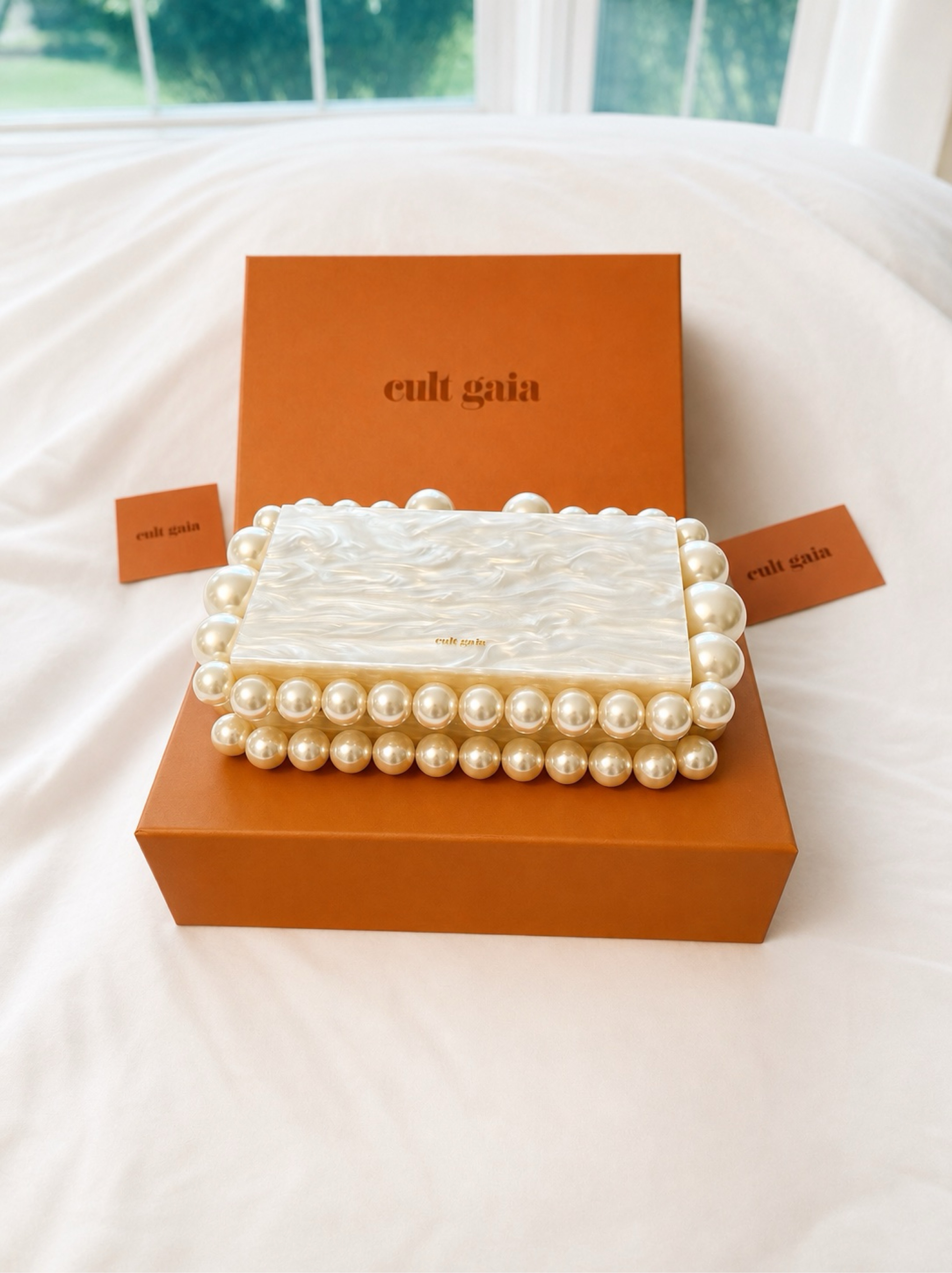 Cult Gaia Eos Pearl Box Clutch – Ivory